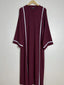 Maroon - White Pipen Majesty Abaya HJ1024