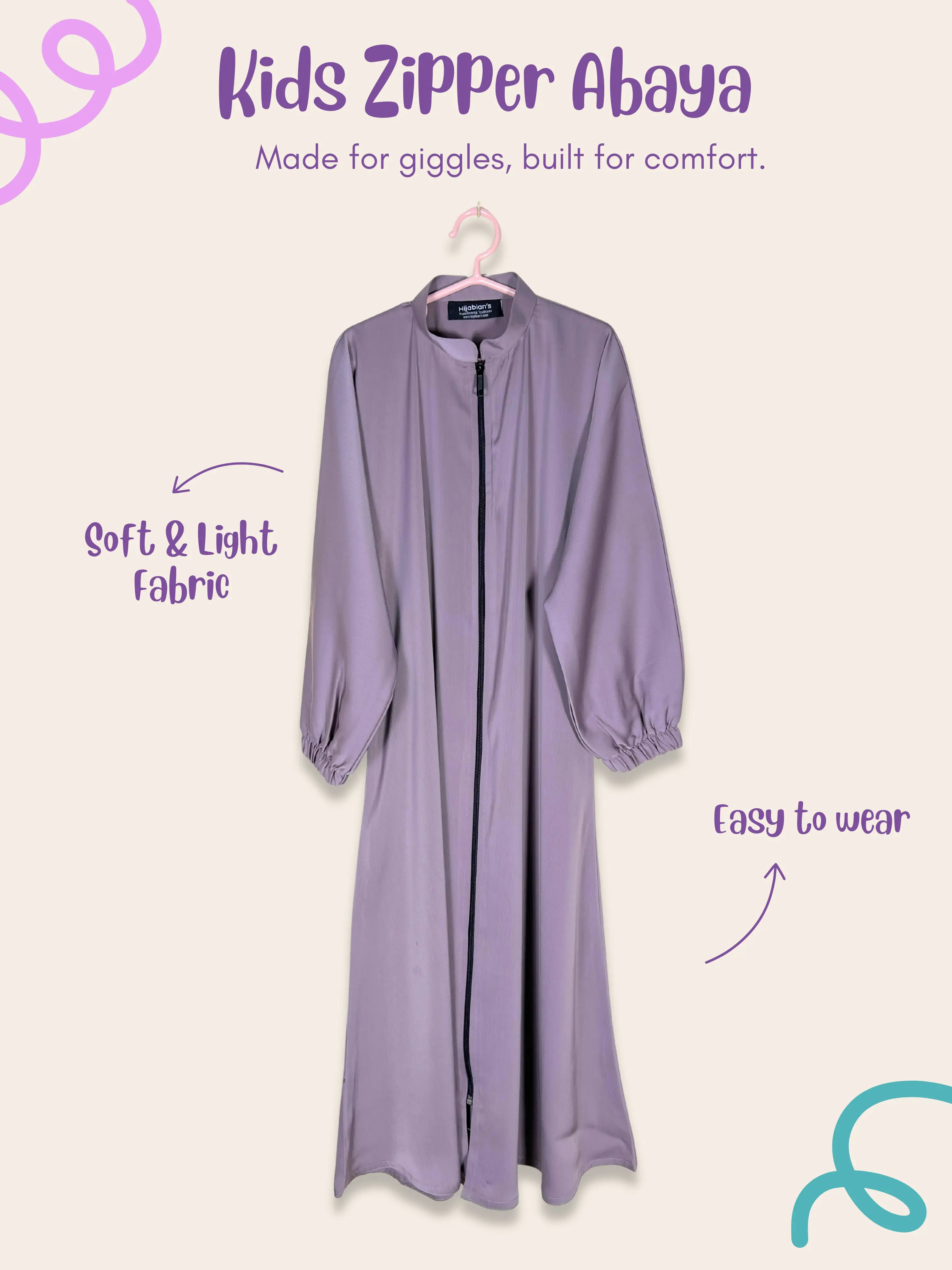 Lavender - Kids Zipper Abaya HJ1464