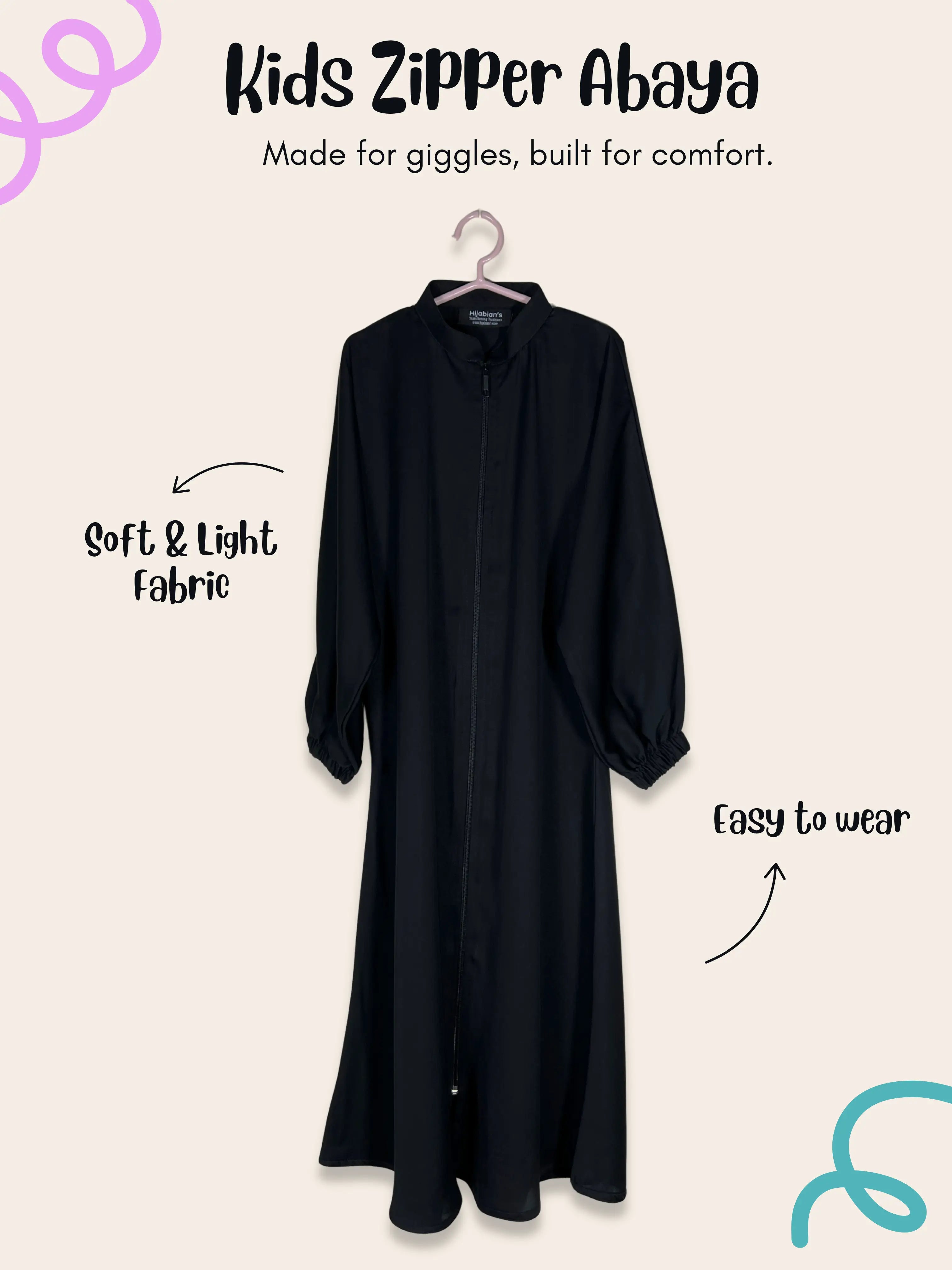 Black - Kids Zipper Abaya HJ1465