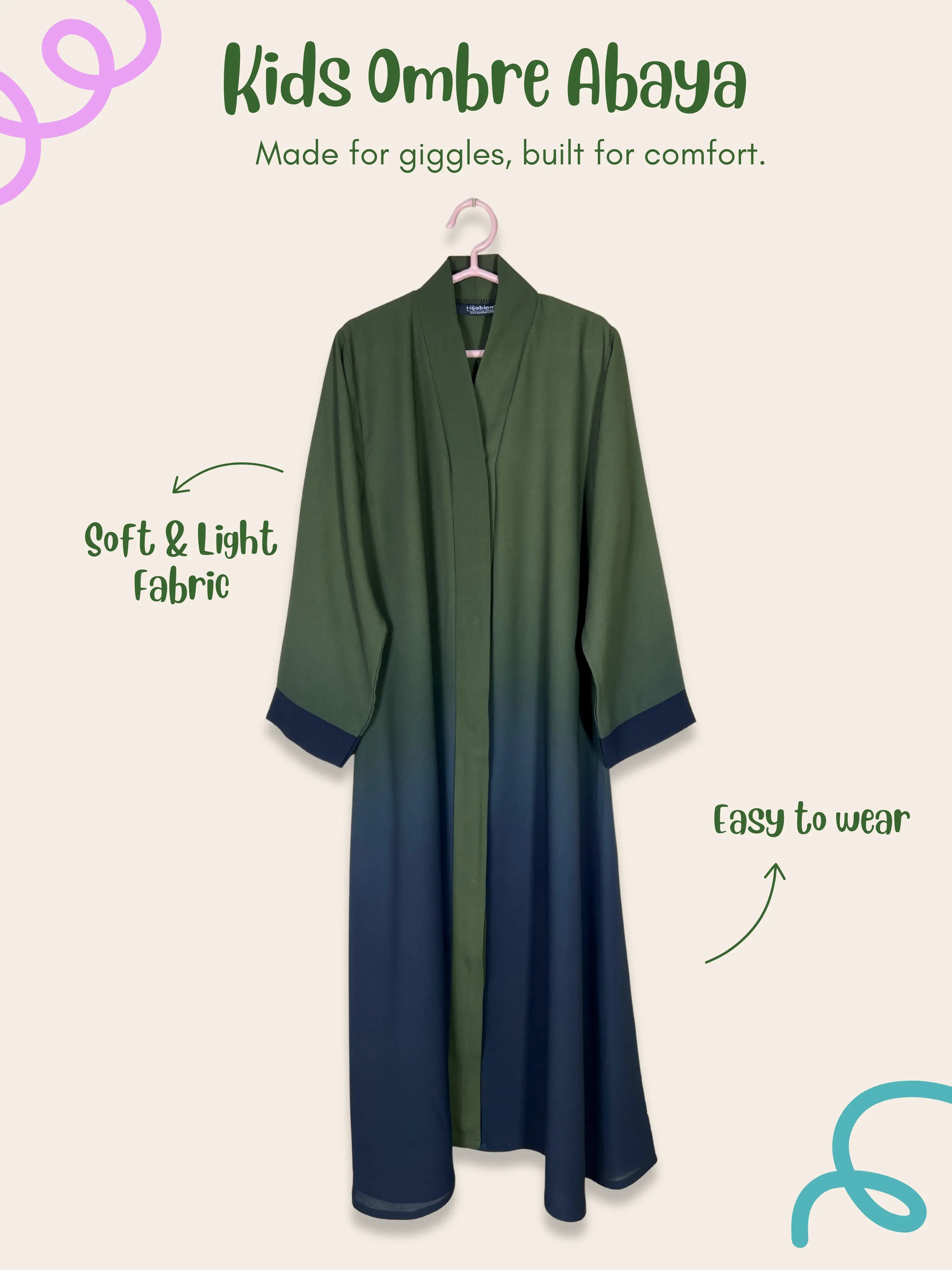Olive Green - Kids Ombre Abaya HJ1466