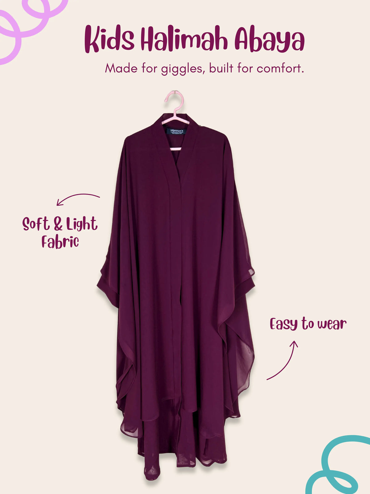 Maroon - Kids Halimah Abaya HJ1461 Main image