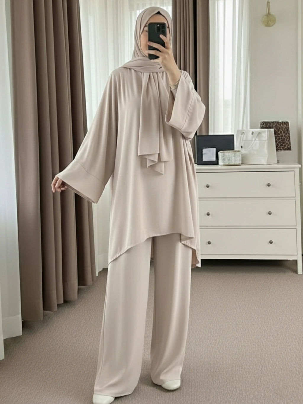 Beige - Modest Co-ord Set HJ1545