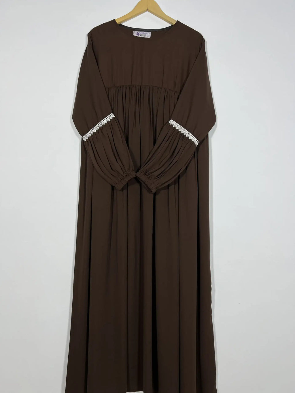 Ash Brown Lace Sleeves Maxi Abaya HJ-118