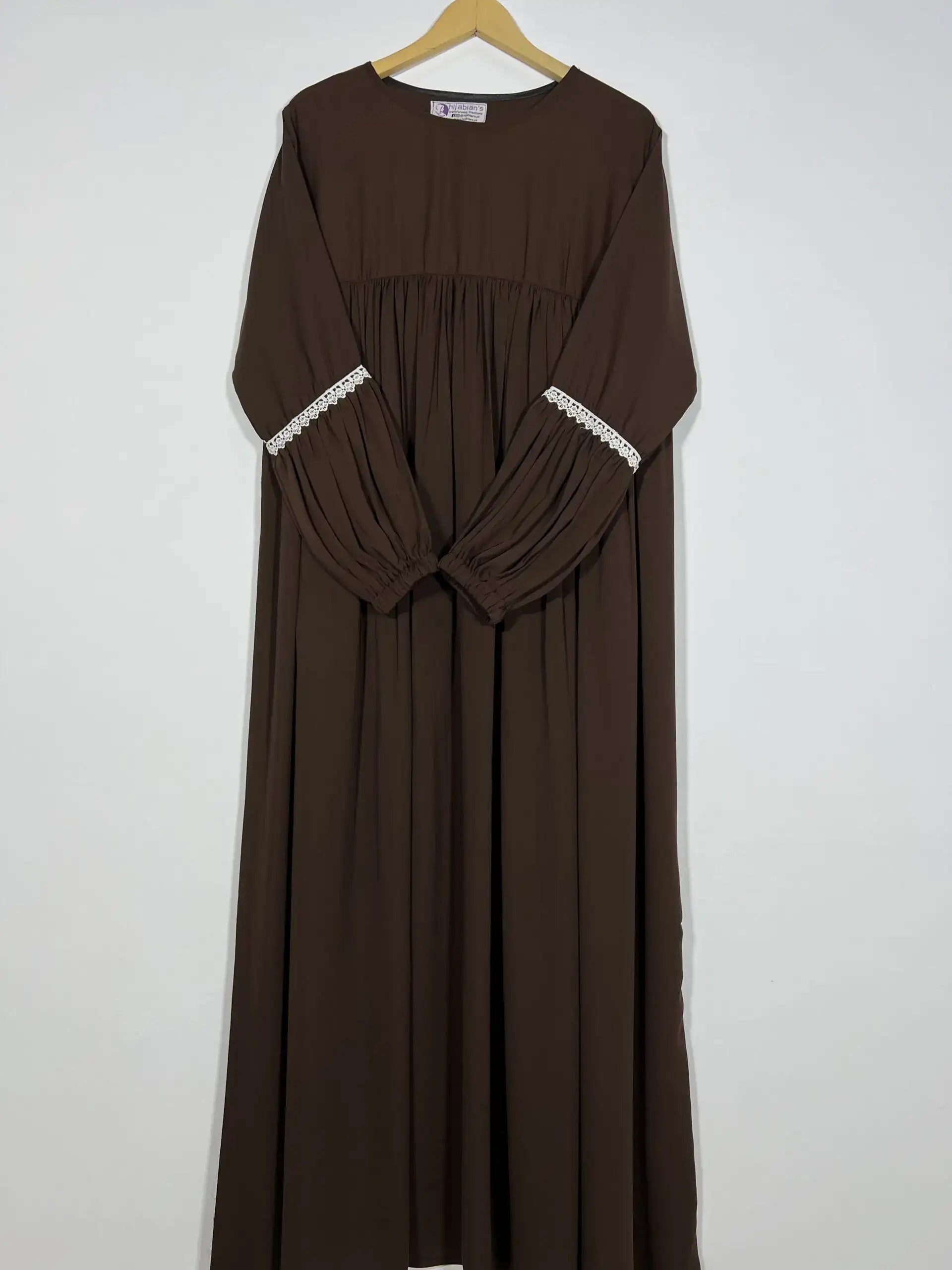 Ash Brown Lace Sleeves Maxi Abaya HJ-118