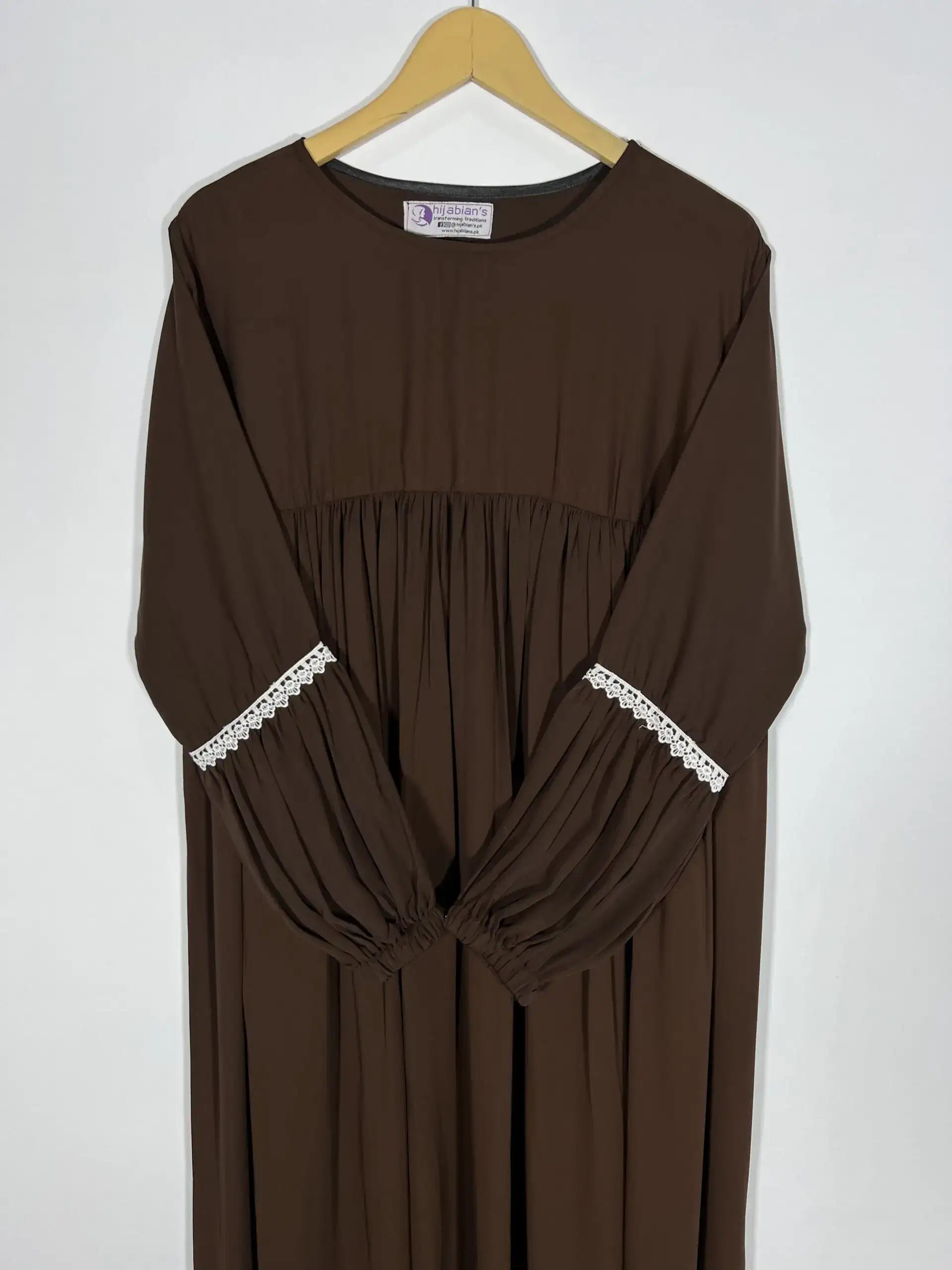 Ash Brown Lace Sleeves Maxi Abaya HJ-118