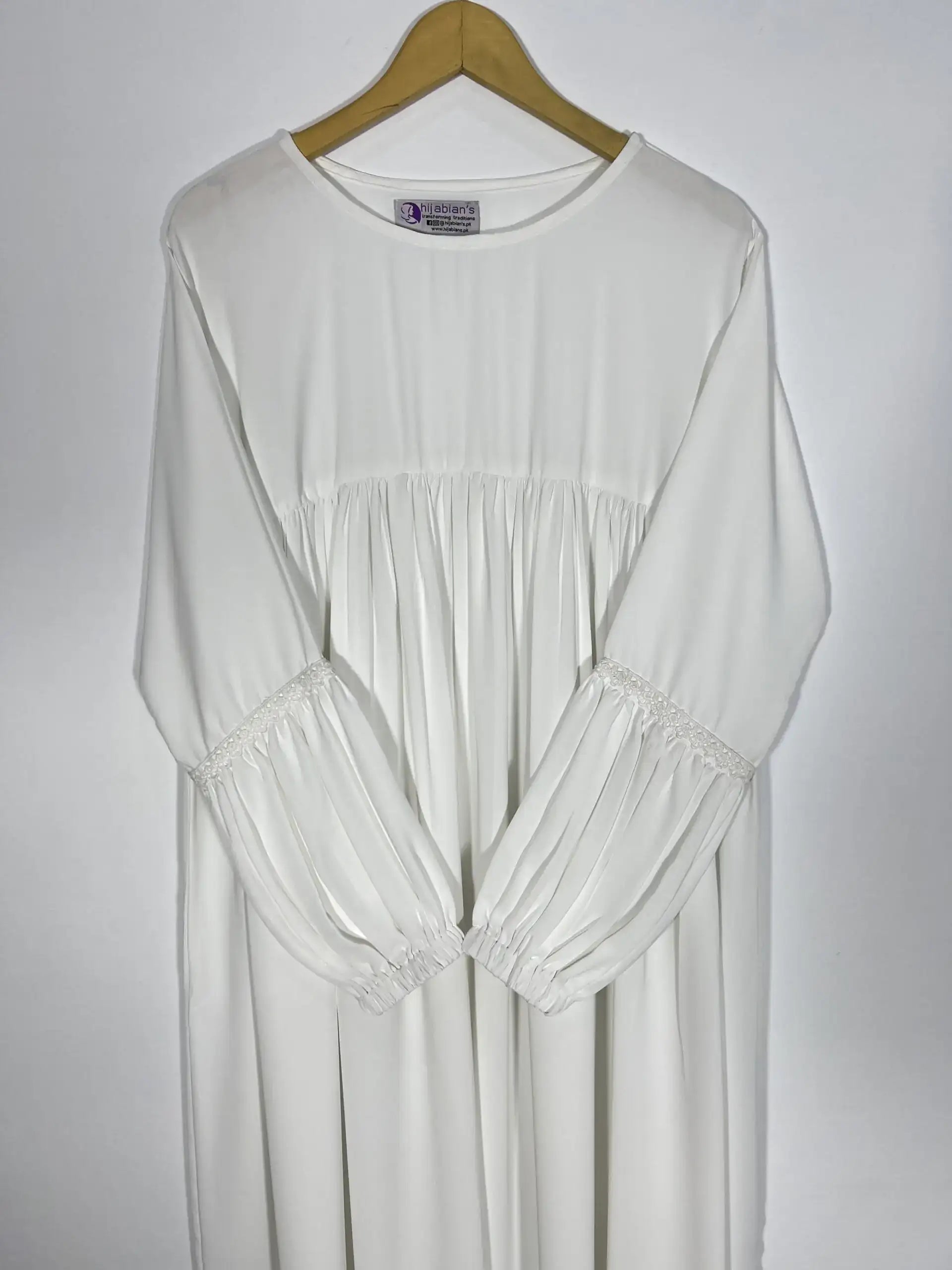 White - Lace Sleeves Maxi Abaya HJ0351