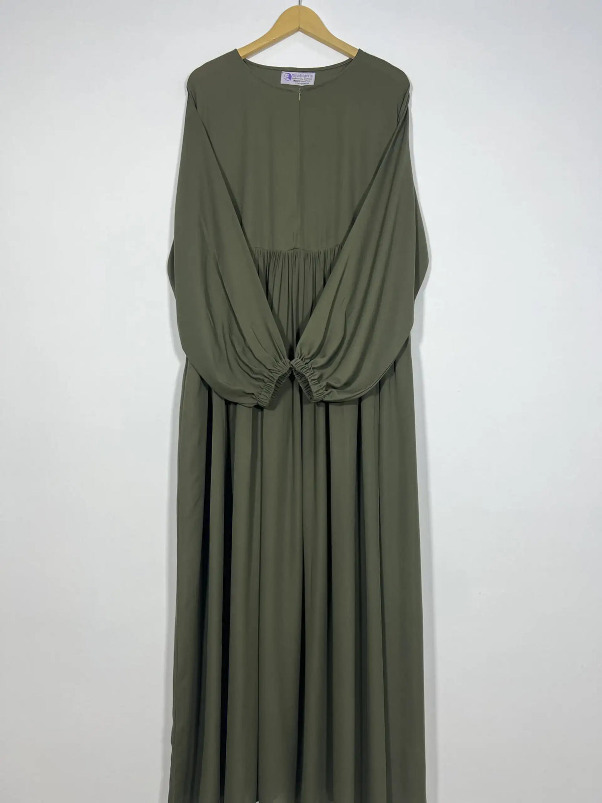 Olive Green Maxi Abaya with Zip & Elastic Sleeves HJ-128 Main image