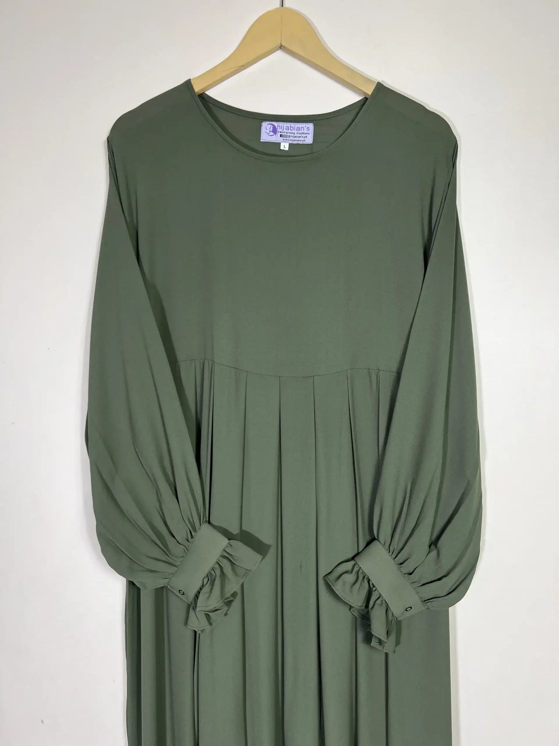 Olive Green Pleated Abaya HJ-0175