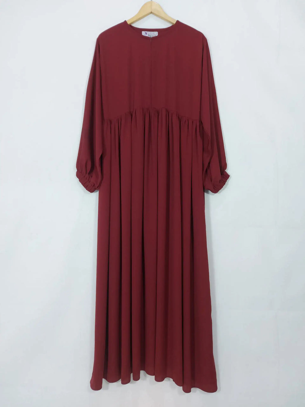 Maroon Front Chun Abaya with Zip & Elastic Sleeves HJ-093