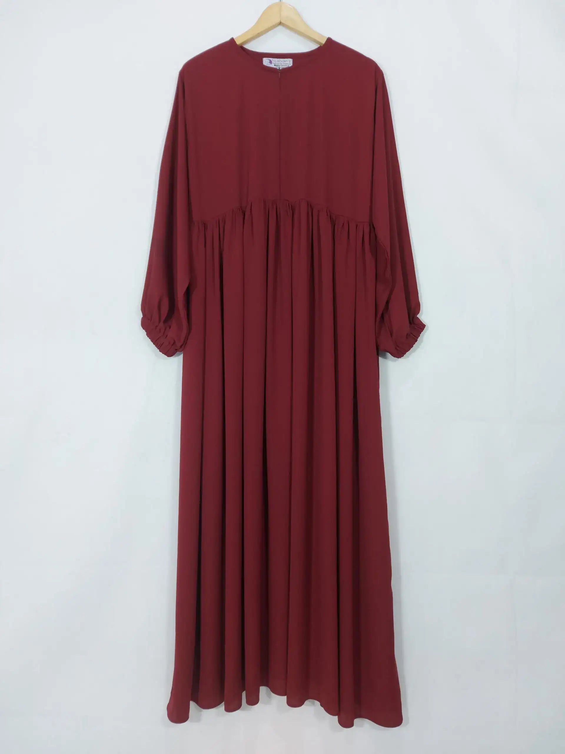 Maroon Front Chun Abaya with Zip & Elastic Sleeves HJ-093
