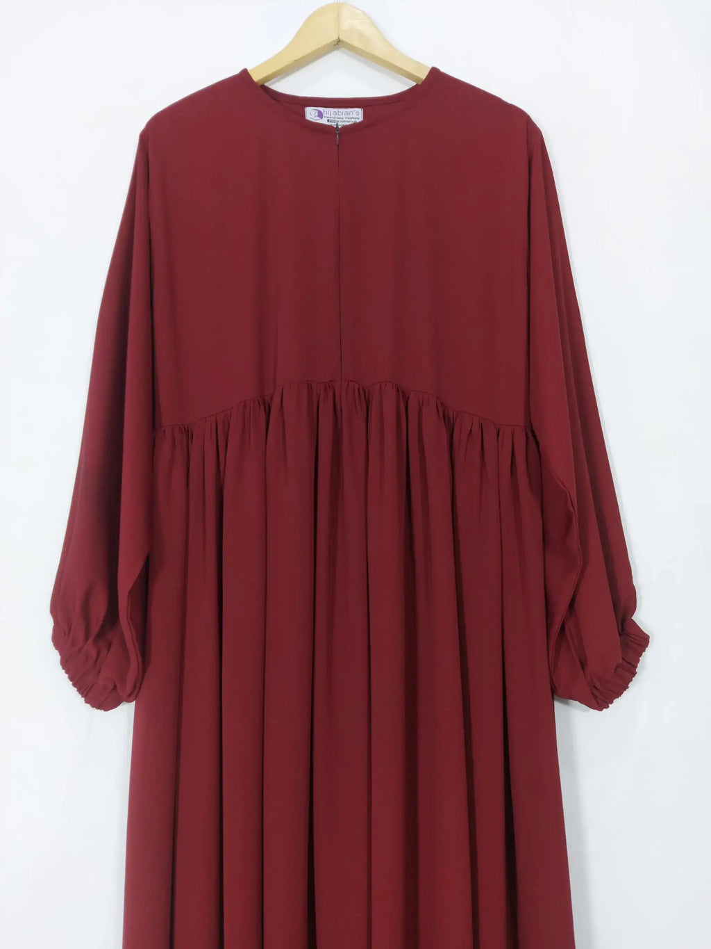 Maroon Front Chun Abaya with Zip & Elastic Sleeves HJ-093