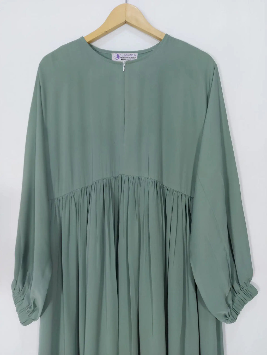 Ocean Green Front Chun Abaya with Zip & Elastic Sleeves HJ-088