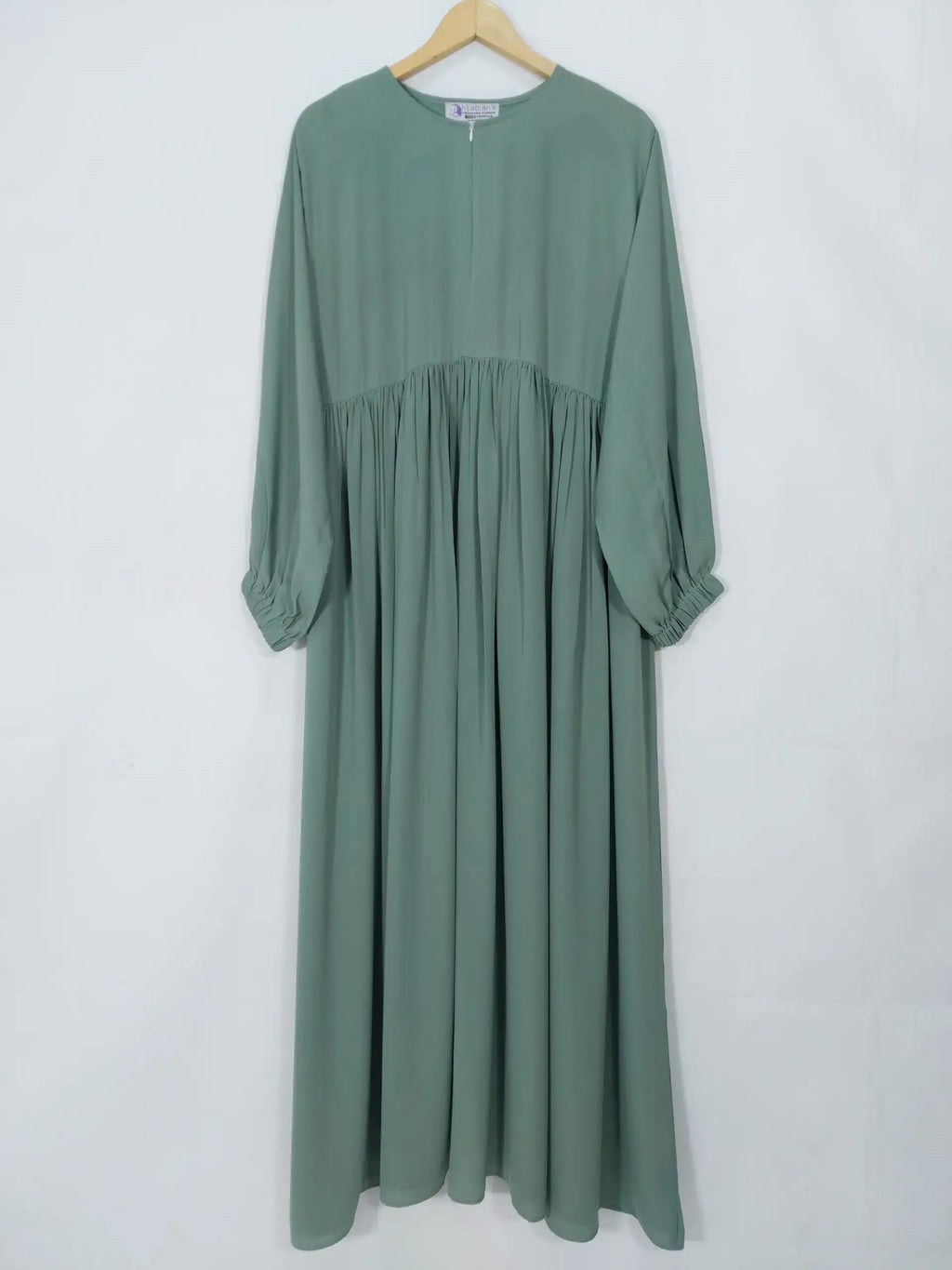 Ocean Green Front Chun Abaya with Zip & Elastic Sleeves HJ-088