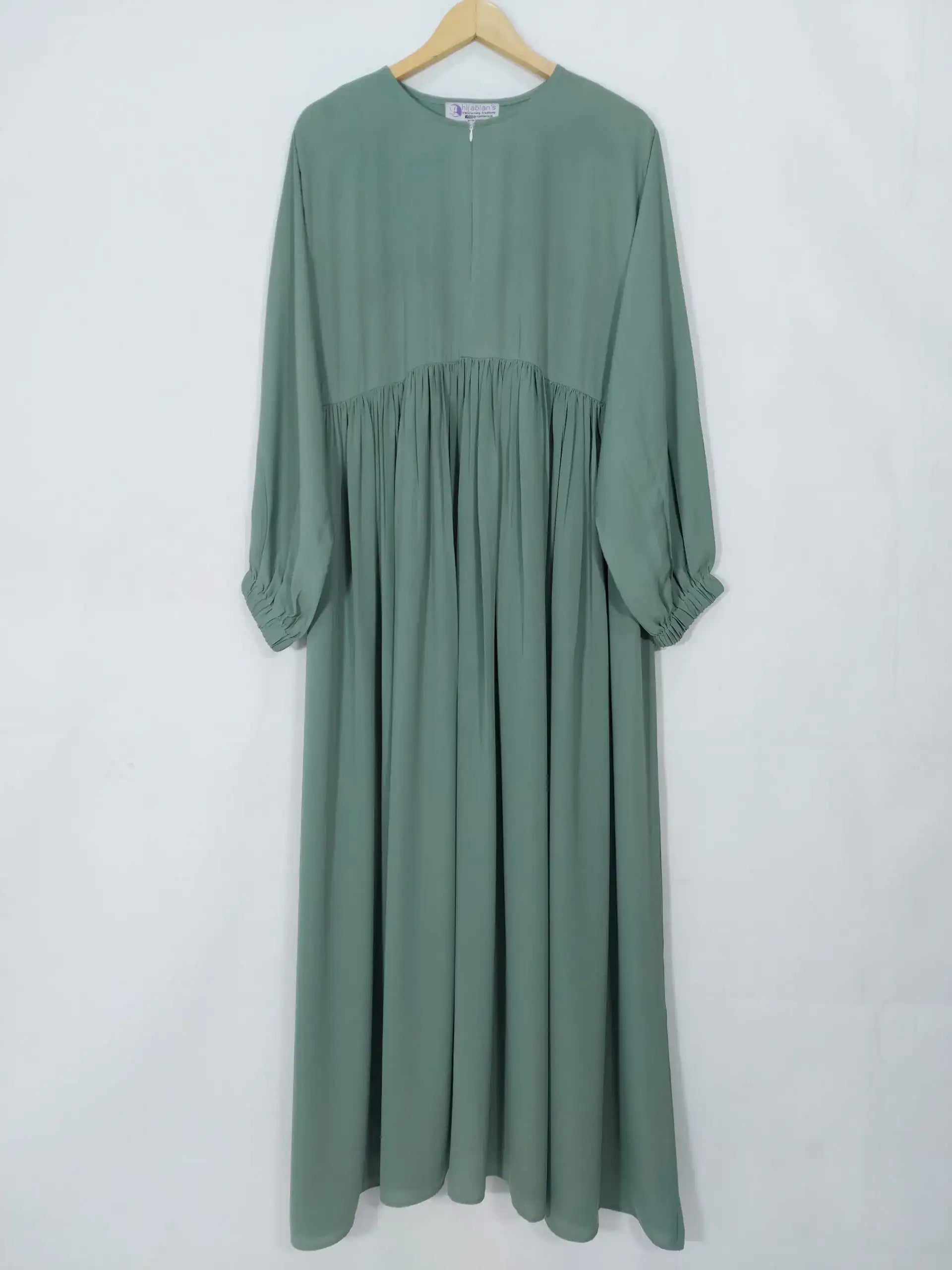 Ocean Green Front Chun Abaya with Zip & Elastic Sleeves HJ-088