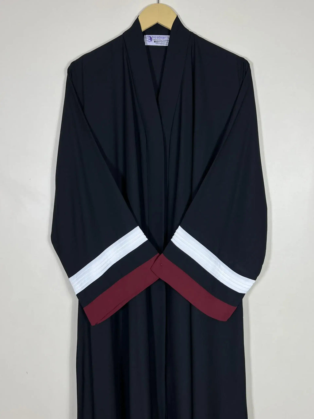 Maroon - White Pleated Modest Abaya HJ0451