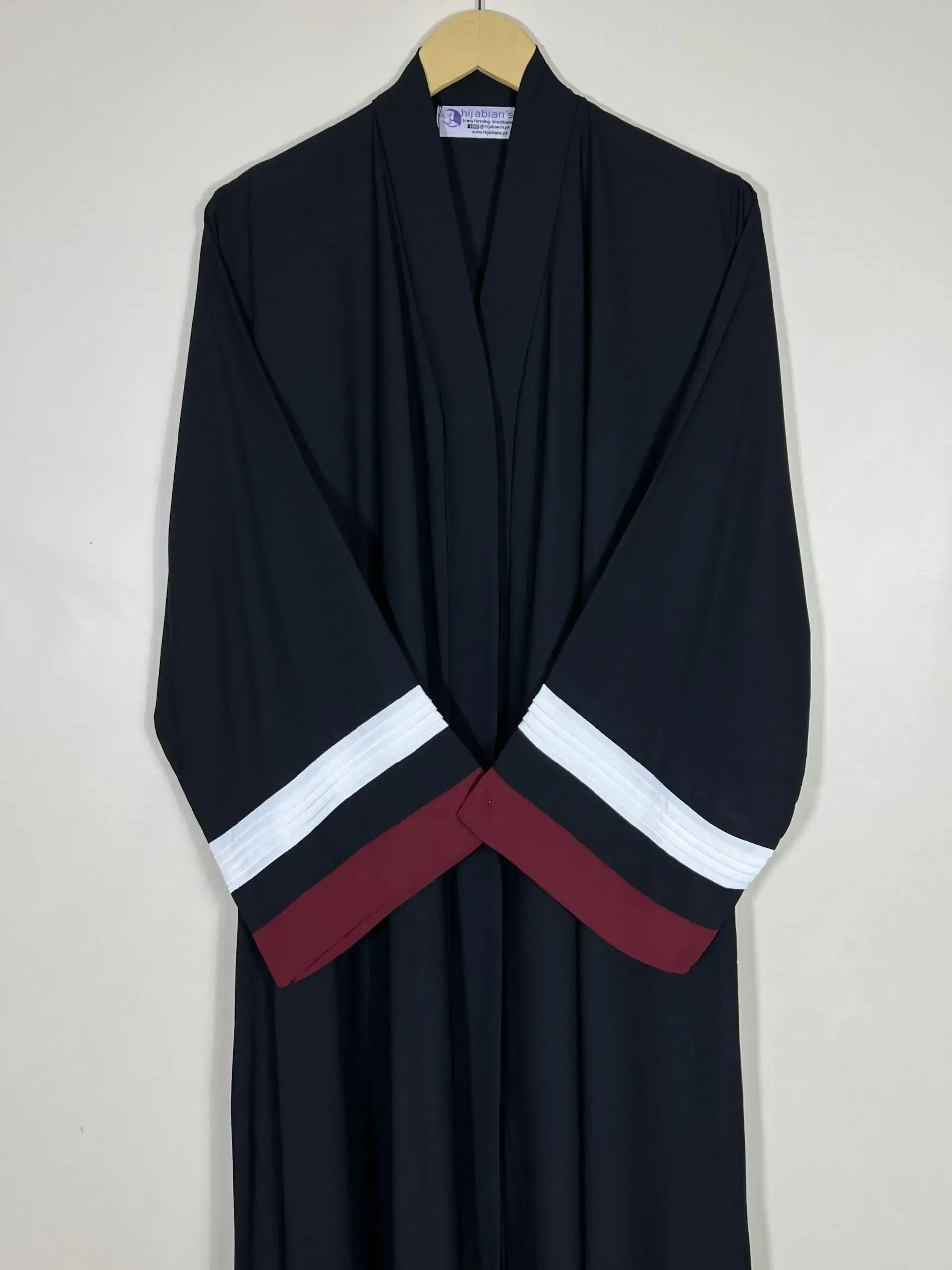 Maroon - White Pleated Modest Abaya HJ0451