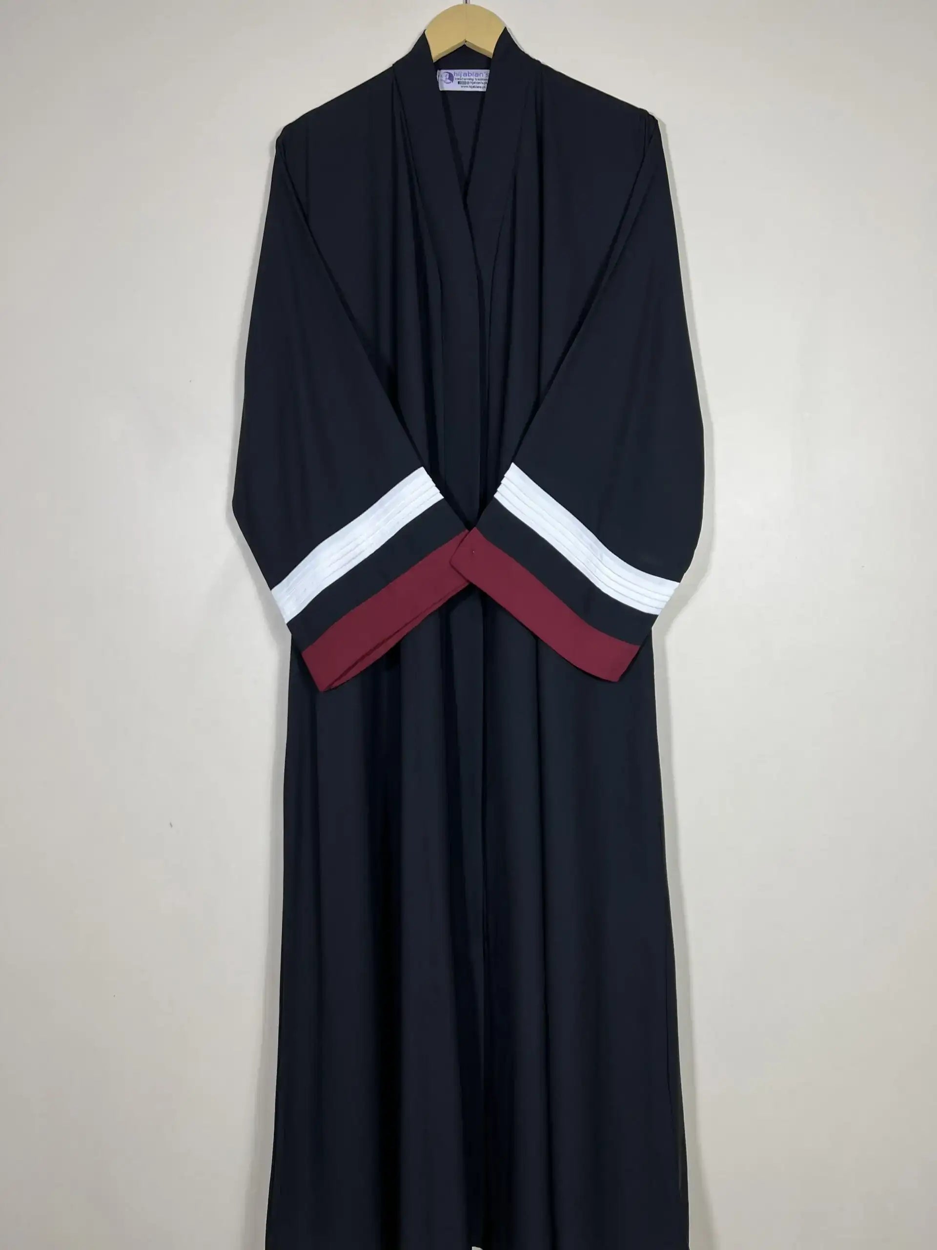 Maroon - White Pleated Modest Abaya HJ0451