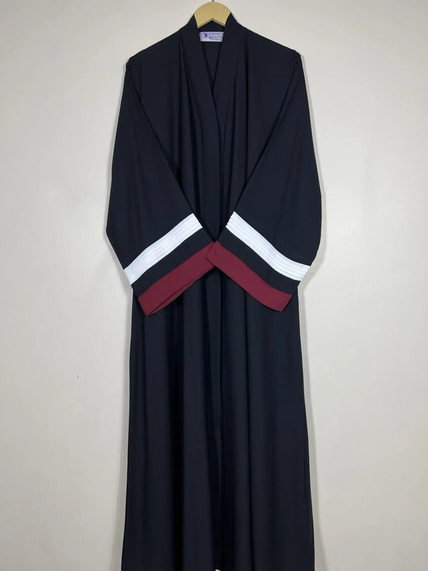 Maroon - White Pleated Modest Abaya HJ0451