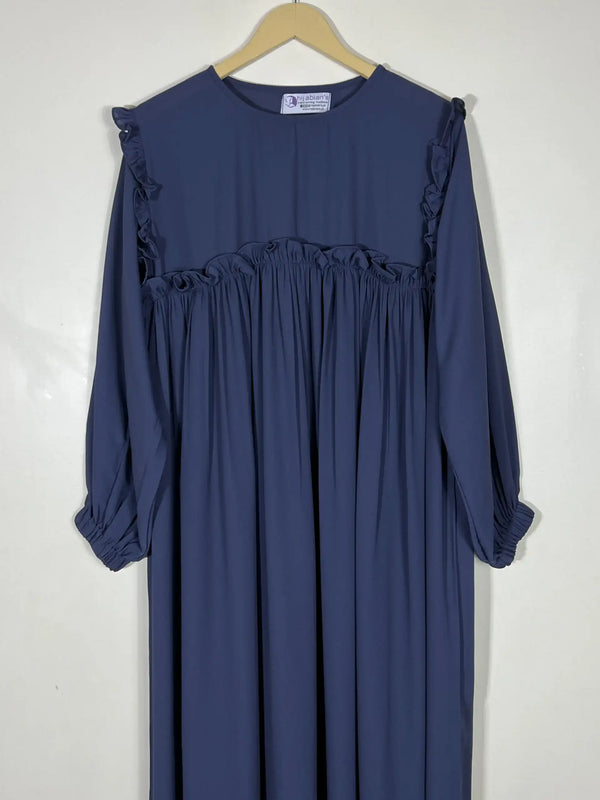 Blue - Front Frill Design Abaya HJ0449