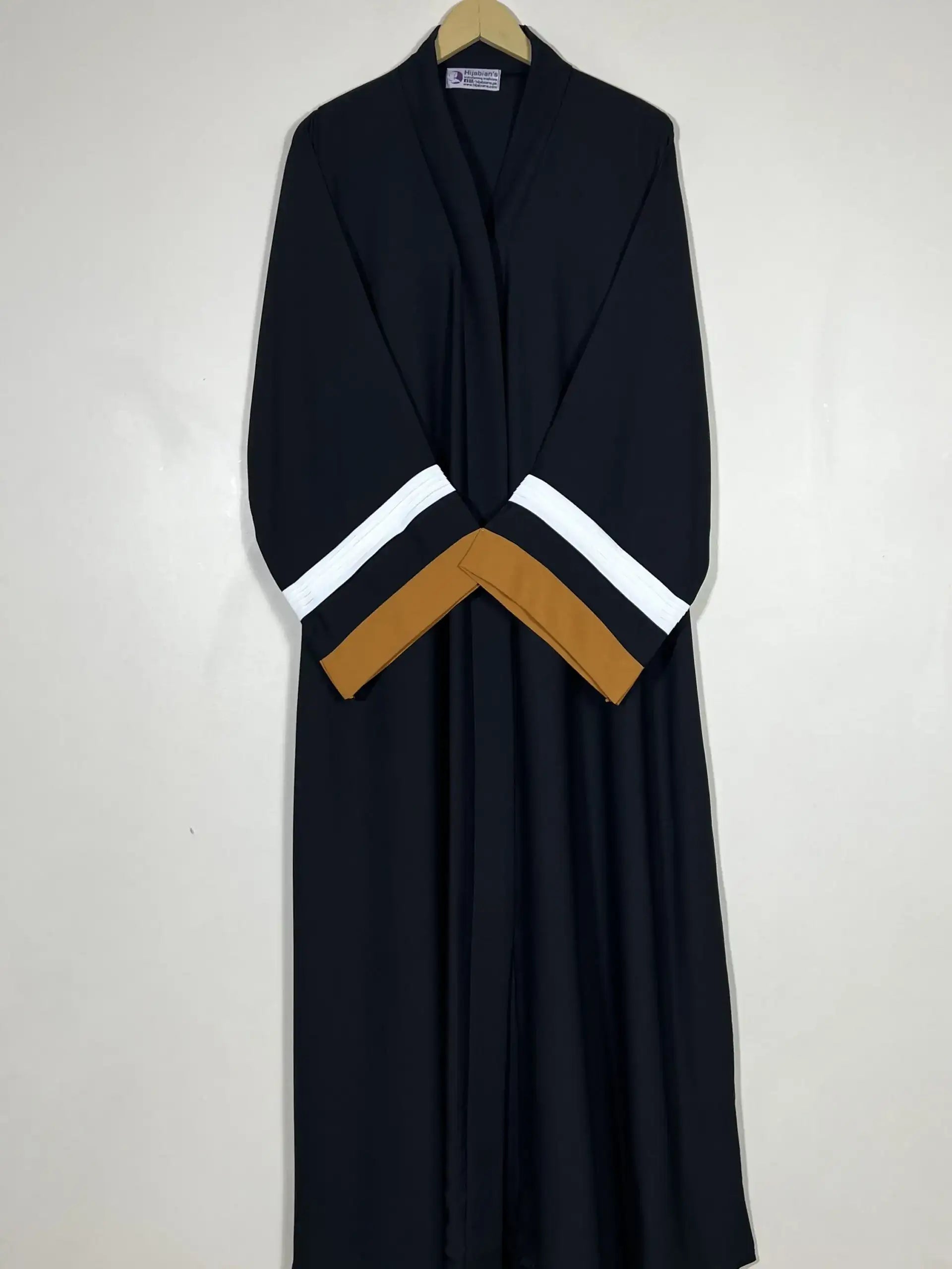 Mustard - White Pleated Modest Abaya HJ0595