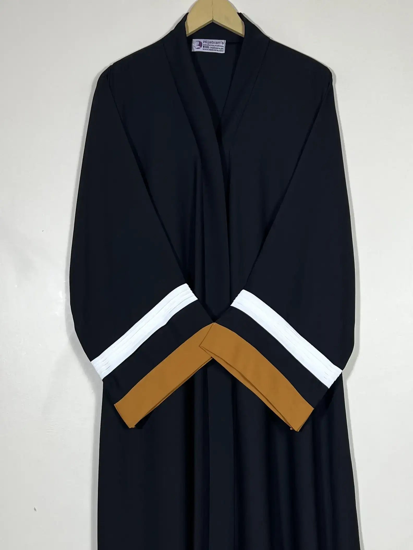 Mustard - White Pleated Modest Abaya HJ0595