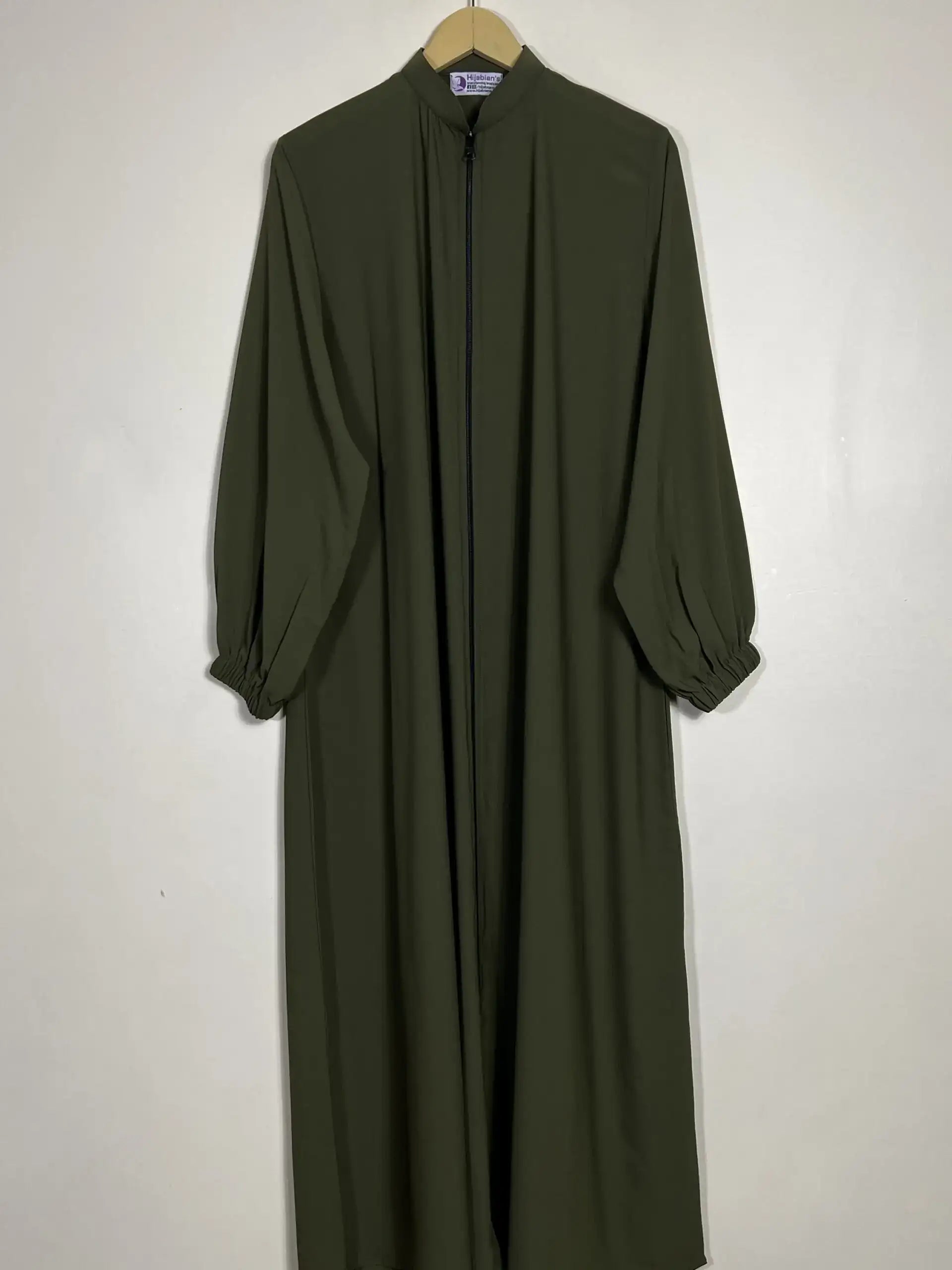 Olive Green - Zipper with Collar Abaya HJ0599