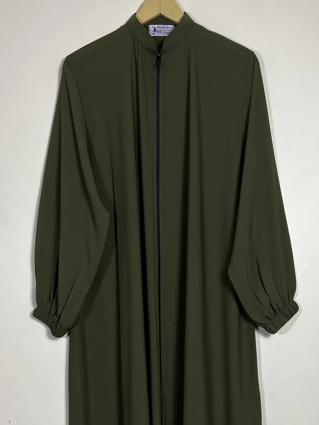 Olive Green - Zipper with Collar Abaya HJ0599