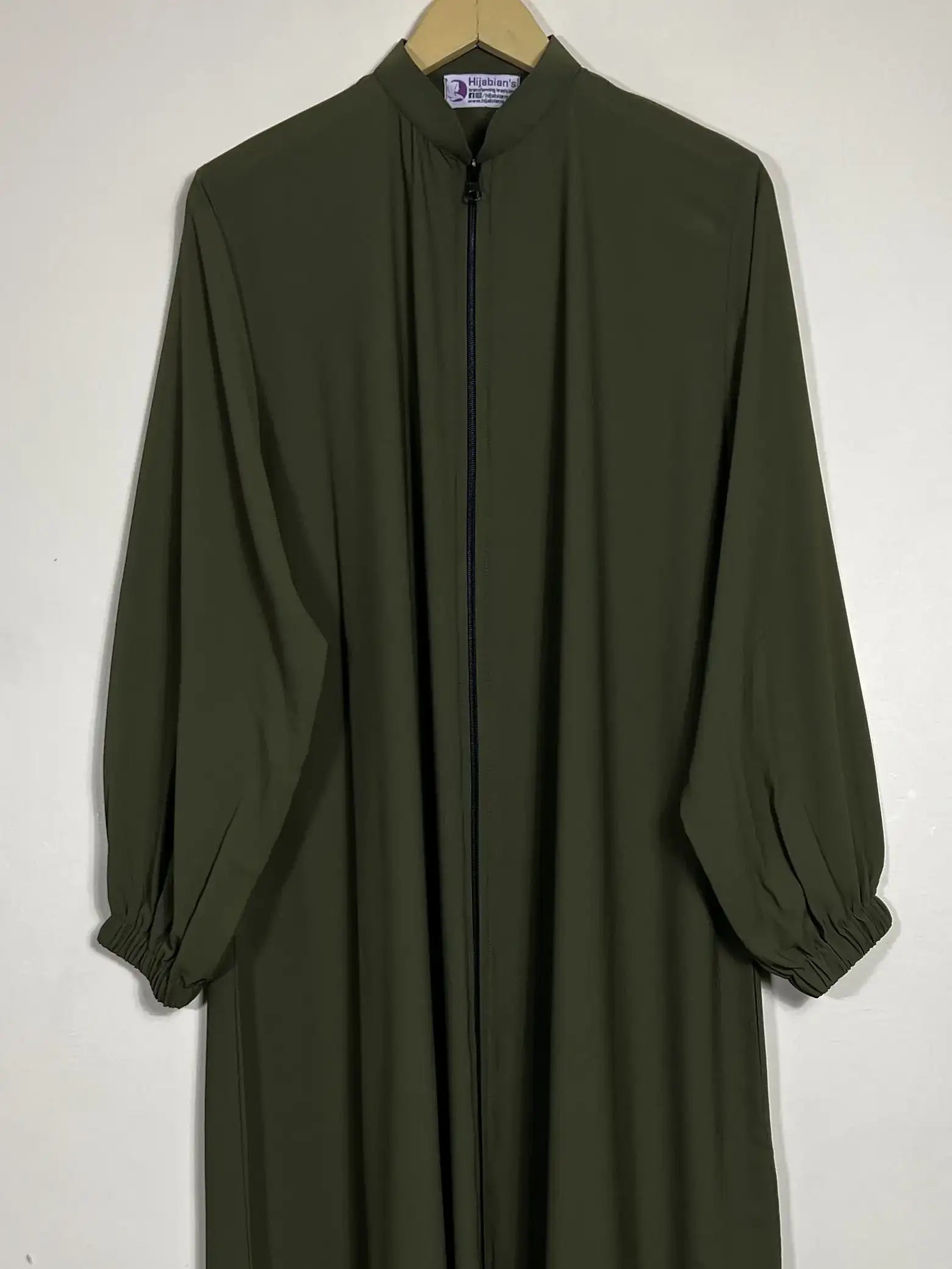 Olive Green - Zipper with Collar Abaya HJ0599
