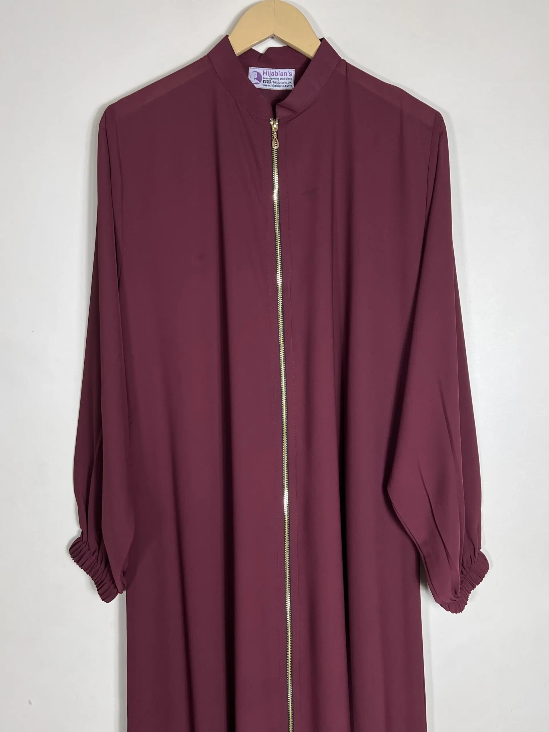 Maroon - Collar Style Zipper Abaya HJ0693 Secondary image