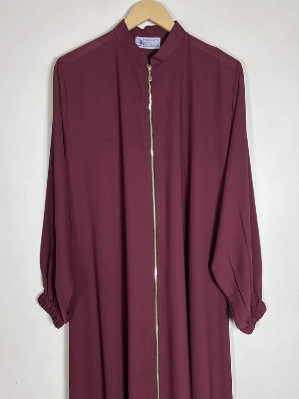 Maroon - Collar Style Zipper Abaya HJ0693