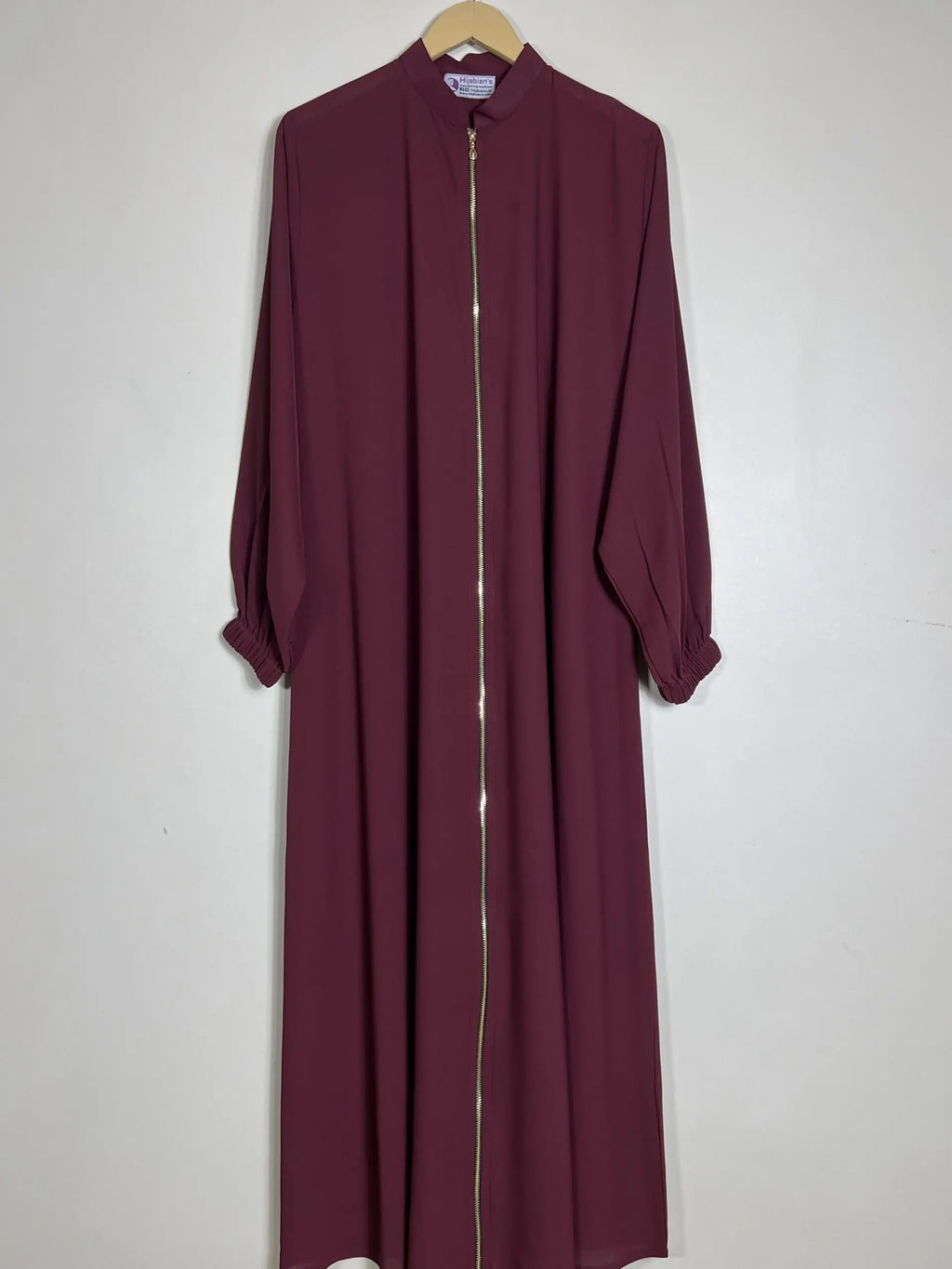 Maroon - Collar Style Zipper Abaya HJ0693