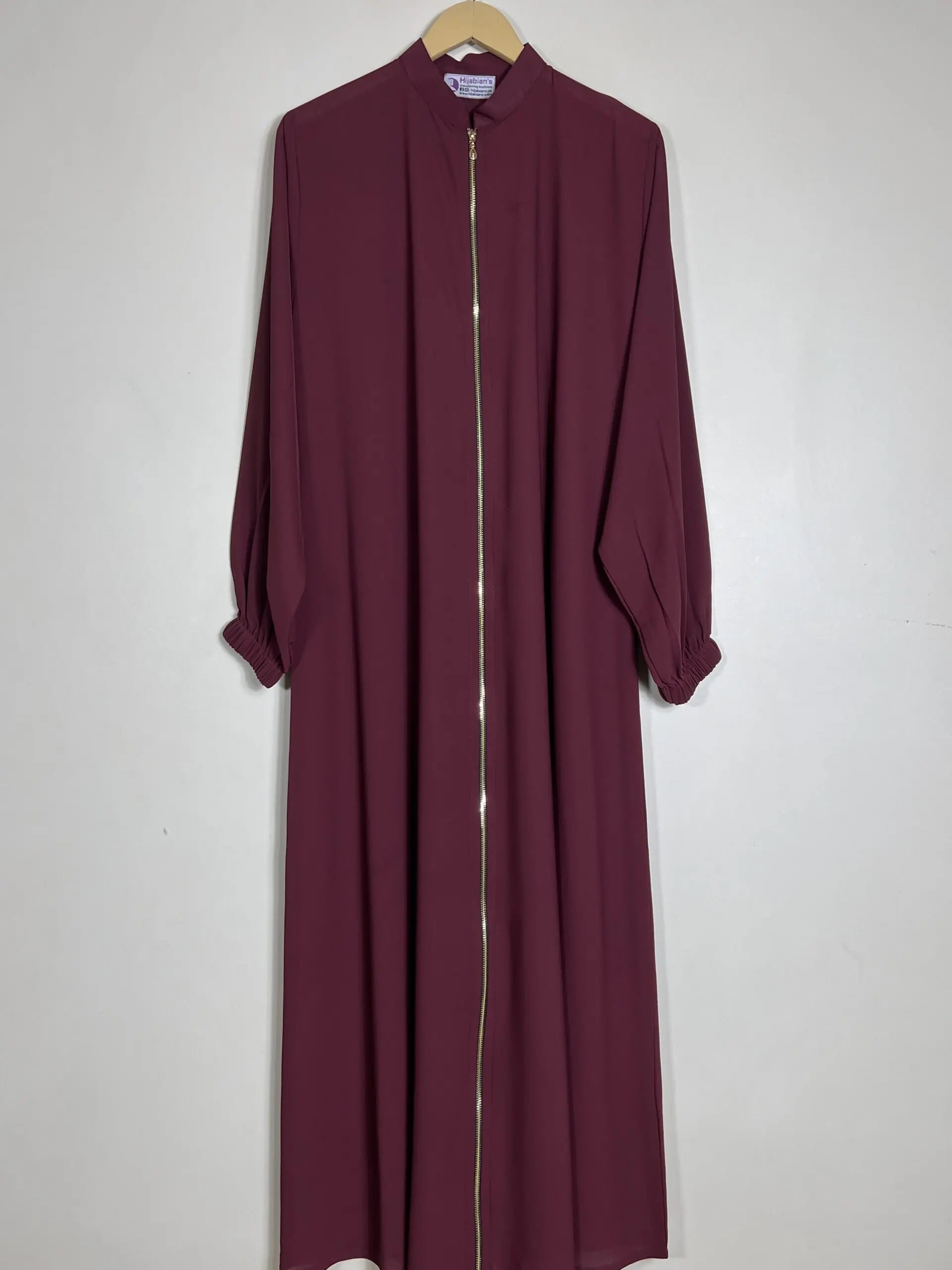 Maroon - Collar Style Zipper Abaya HJ0693