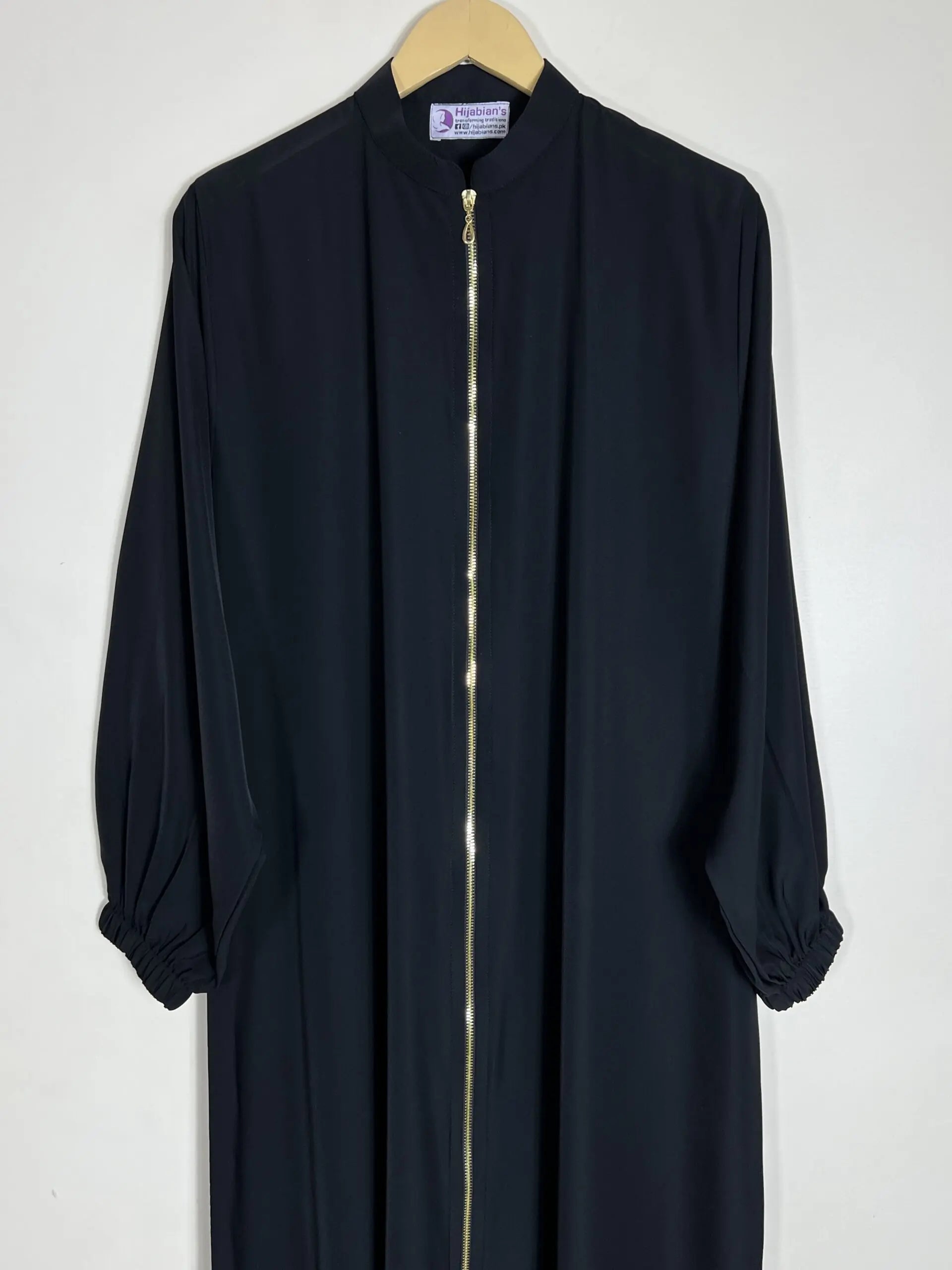 Black - Collar Style Zipper Abaya HJ0694