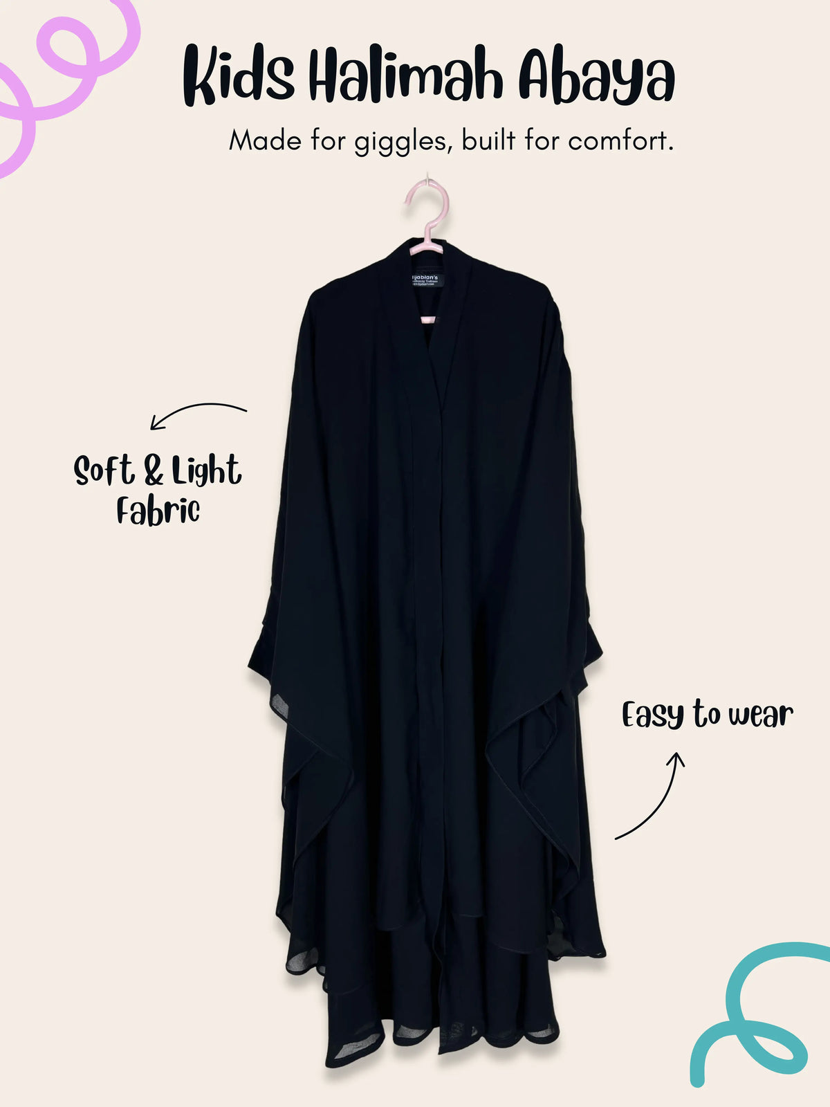 Black - Kids Halimah Abaya HJ1462 Main image
