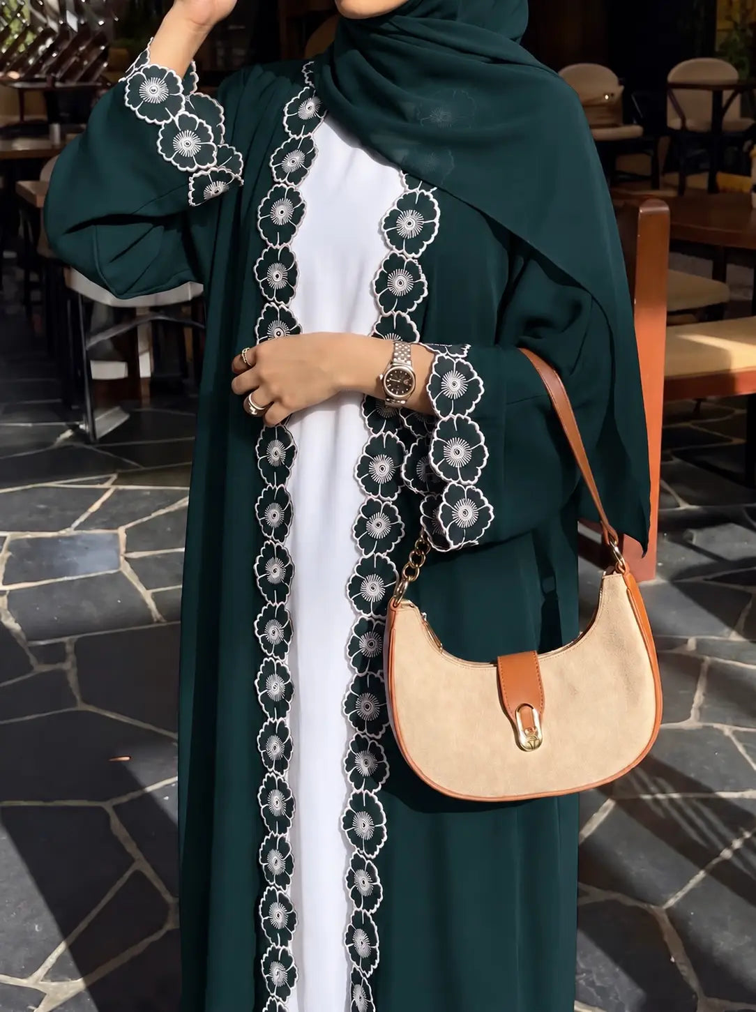 Bottle Green - Fleur Embroidered Abaya HJ1718 Main image