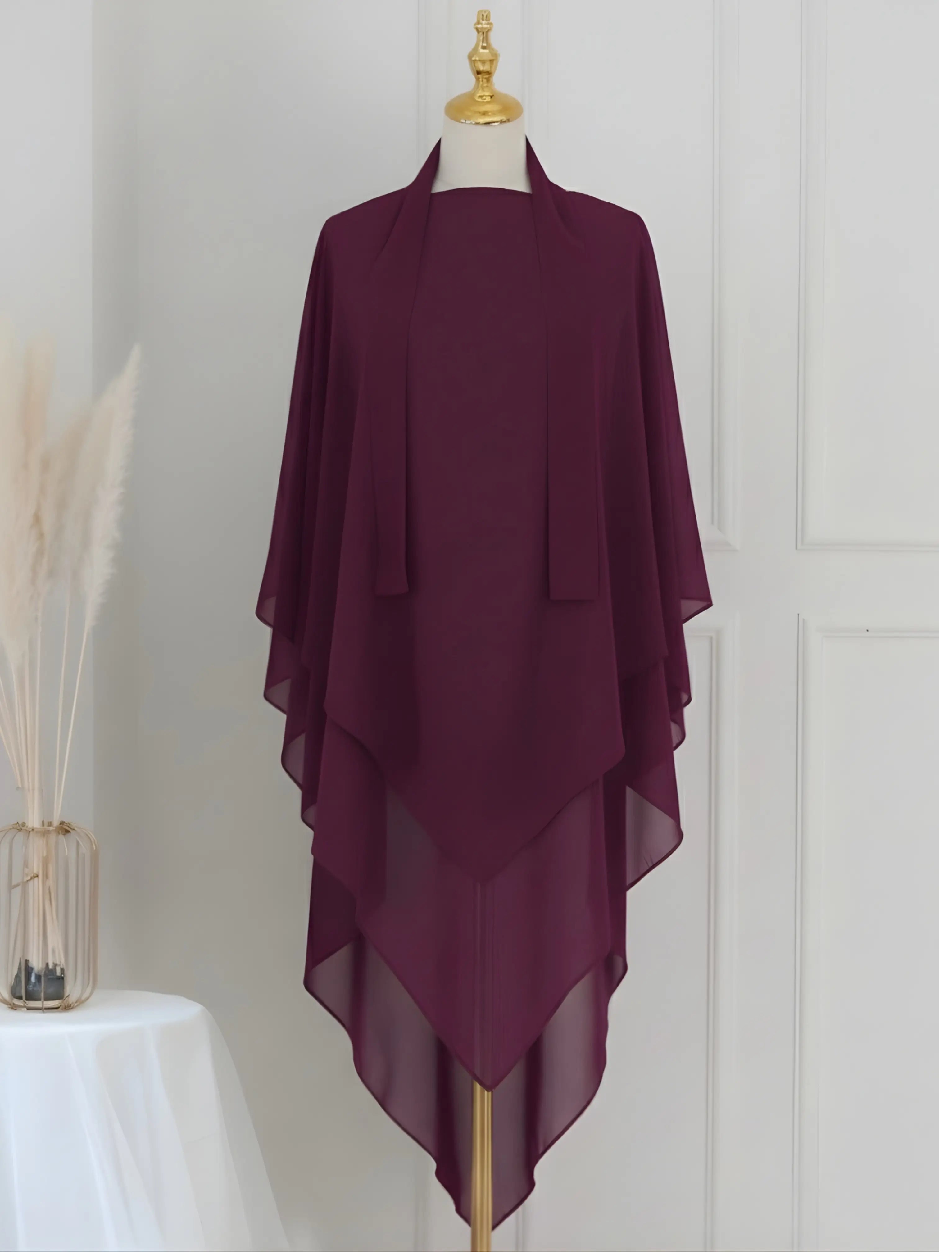 Maroon - Two Layer Khimar Set