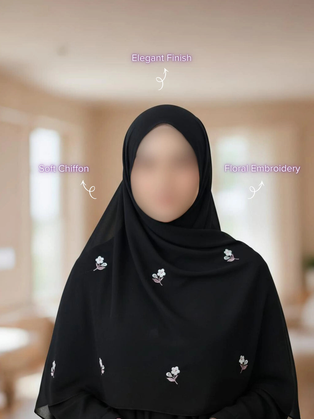 Mauve Embroidery Chiffon Hijab