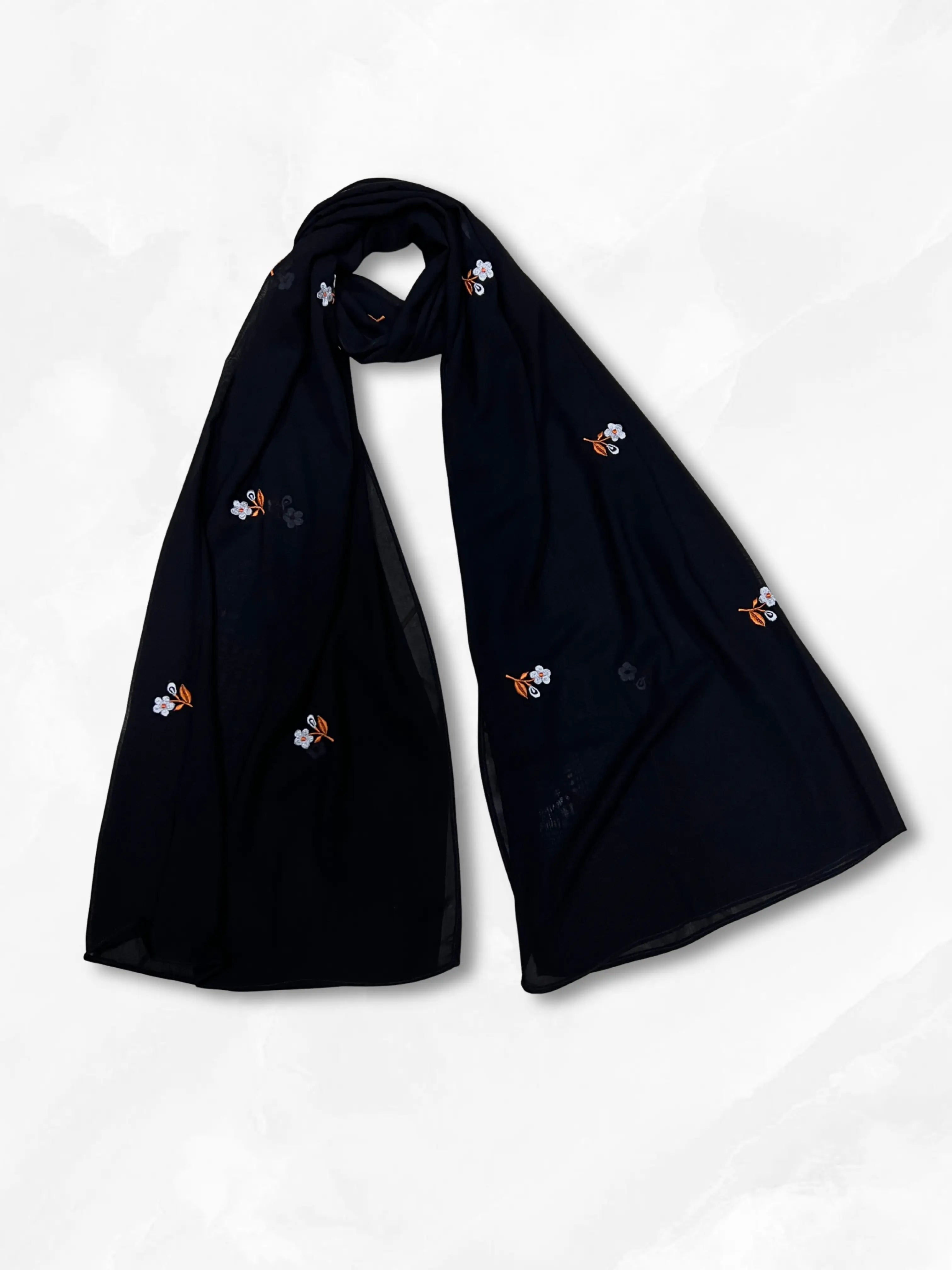 Mustard Embroidery Chiffon Hijab