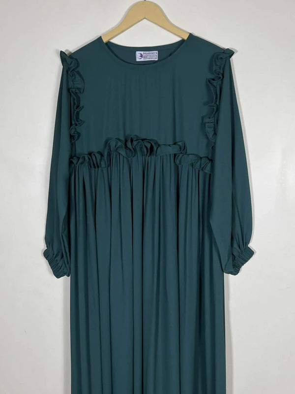Bottle Green - Front Frill Design Abaya HJ0526