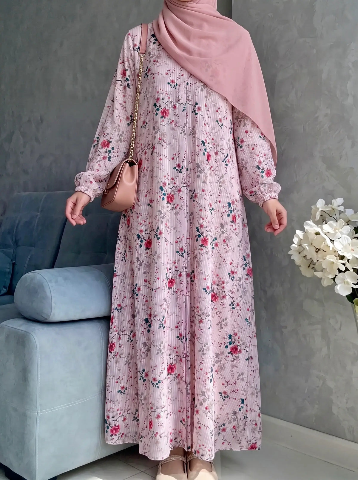 Blush Pink - Arabic Lawn Abaya HJ1729 Main image
