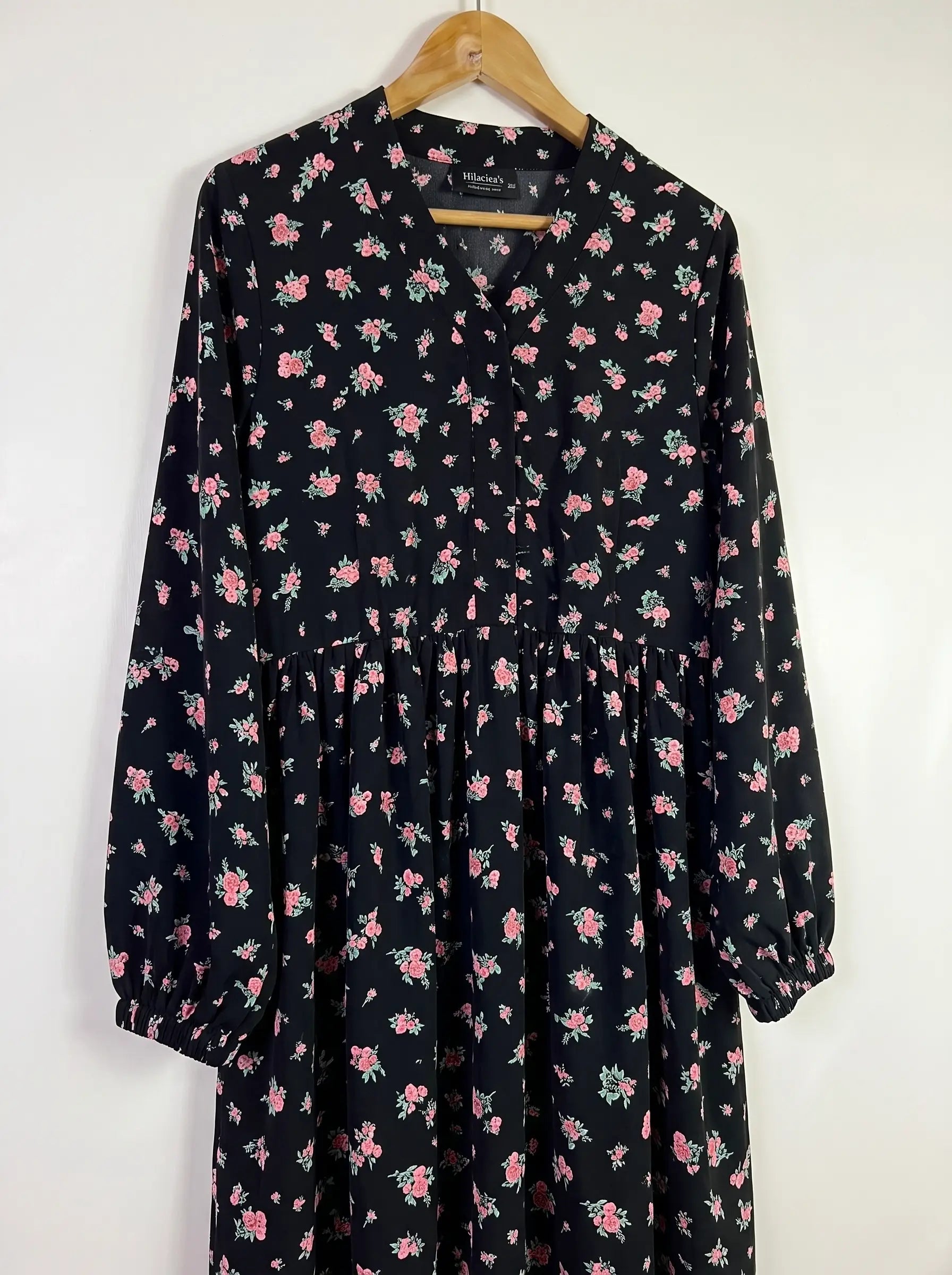 Black - Floral Front Open Chun Abaya HJ1657 Secondary image