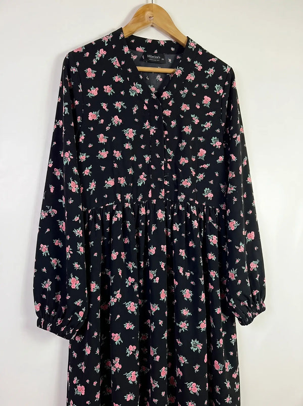 Black - Floral Front Open Chun Abaya HJ1657