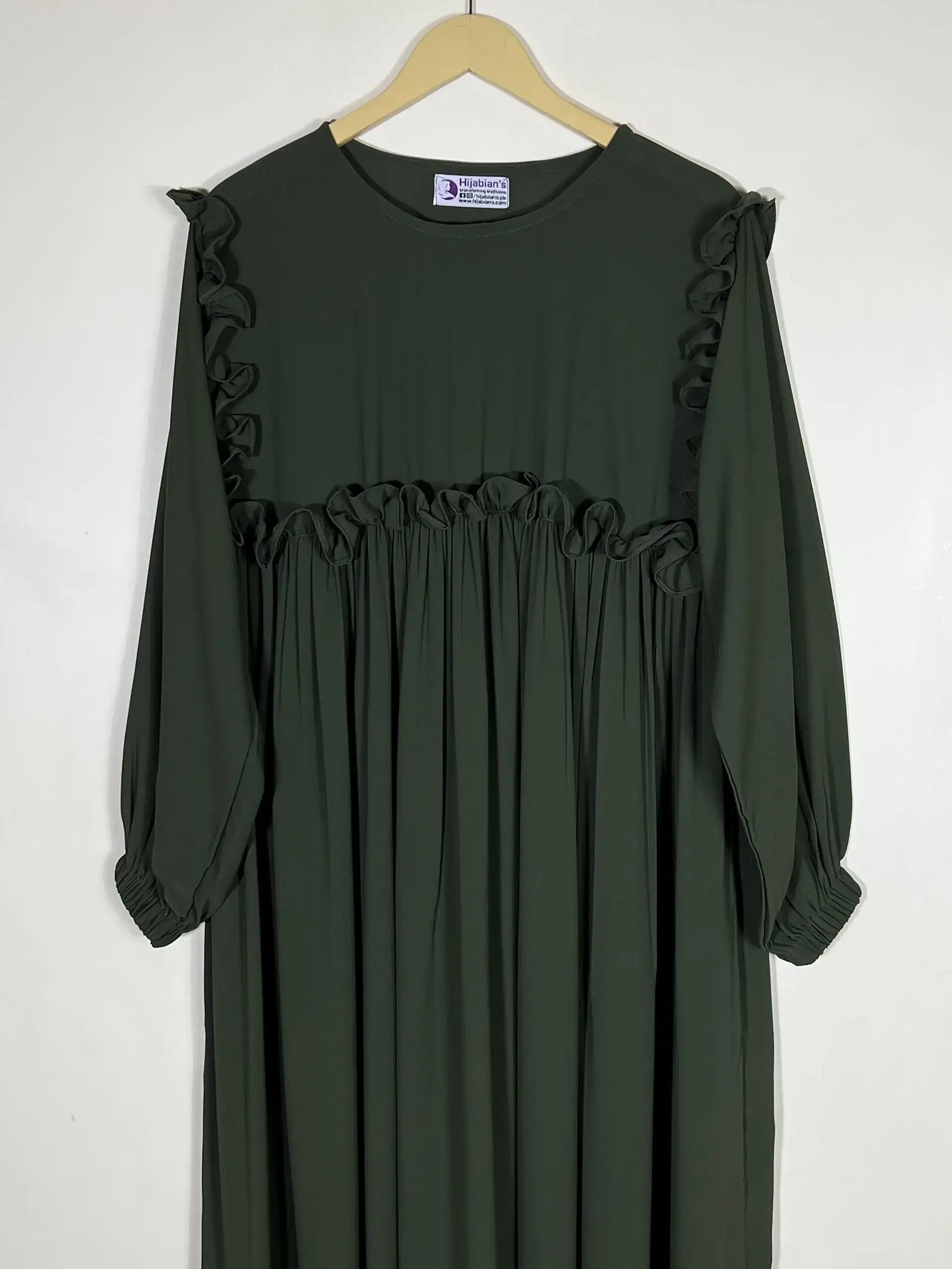 Olive Green - Front Frill Design Abaya HJ0528