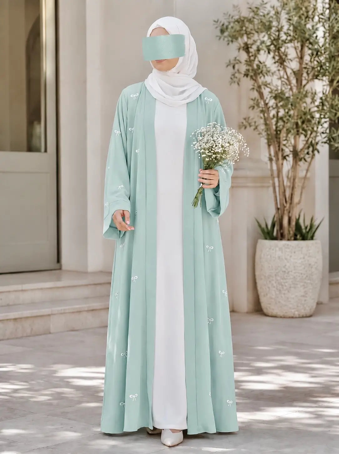 Aqua Mist - Classic Bow Abaya HJ1713
