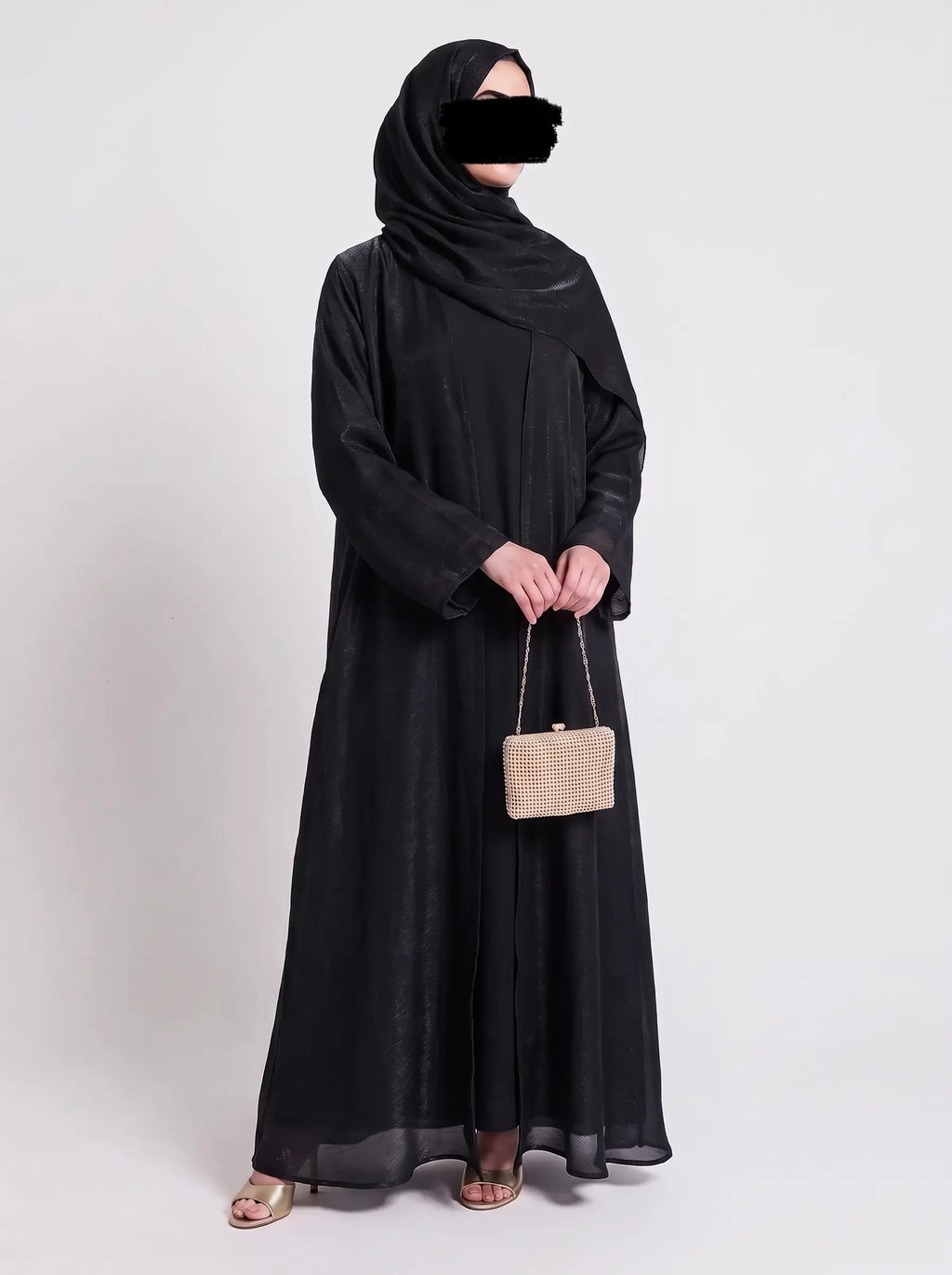 Black -  Zareen Crinkle Silk Abaya HJ1749