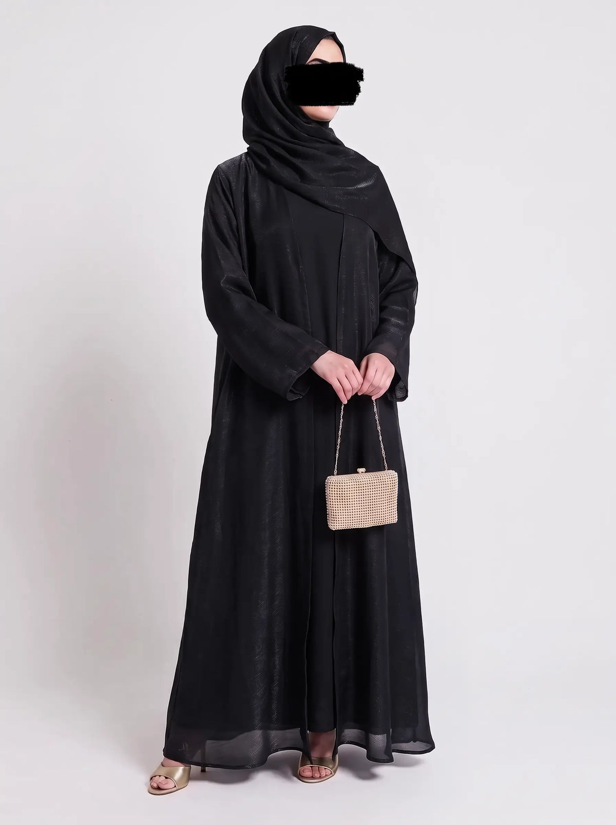 Black -  Zareen Crinkle Silk Abaya HJ1749 Main image