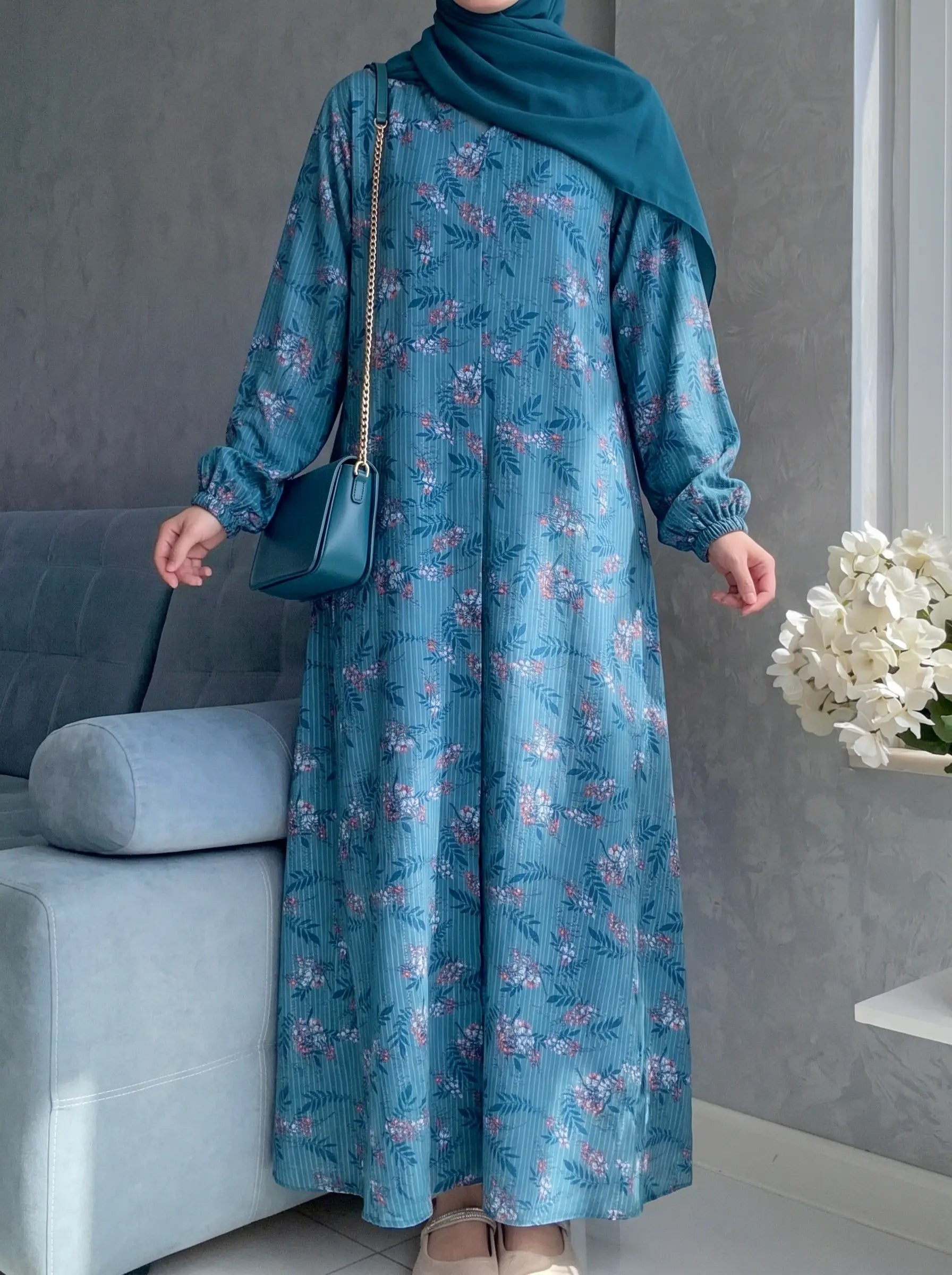 Sky Blue - Arabic Lawn Abaya HJ1684