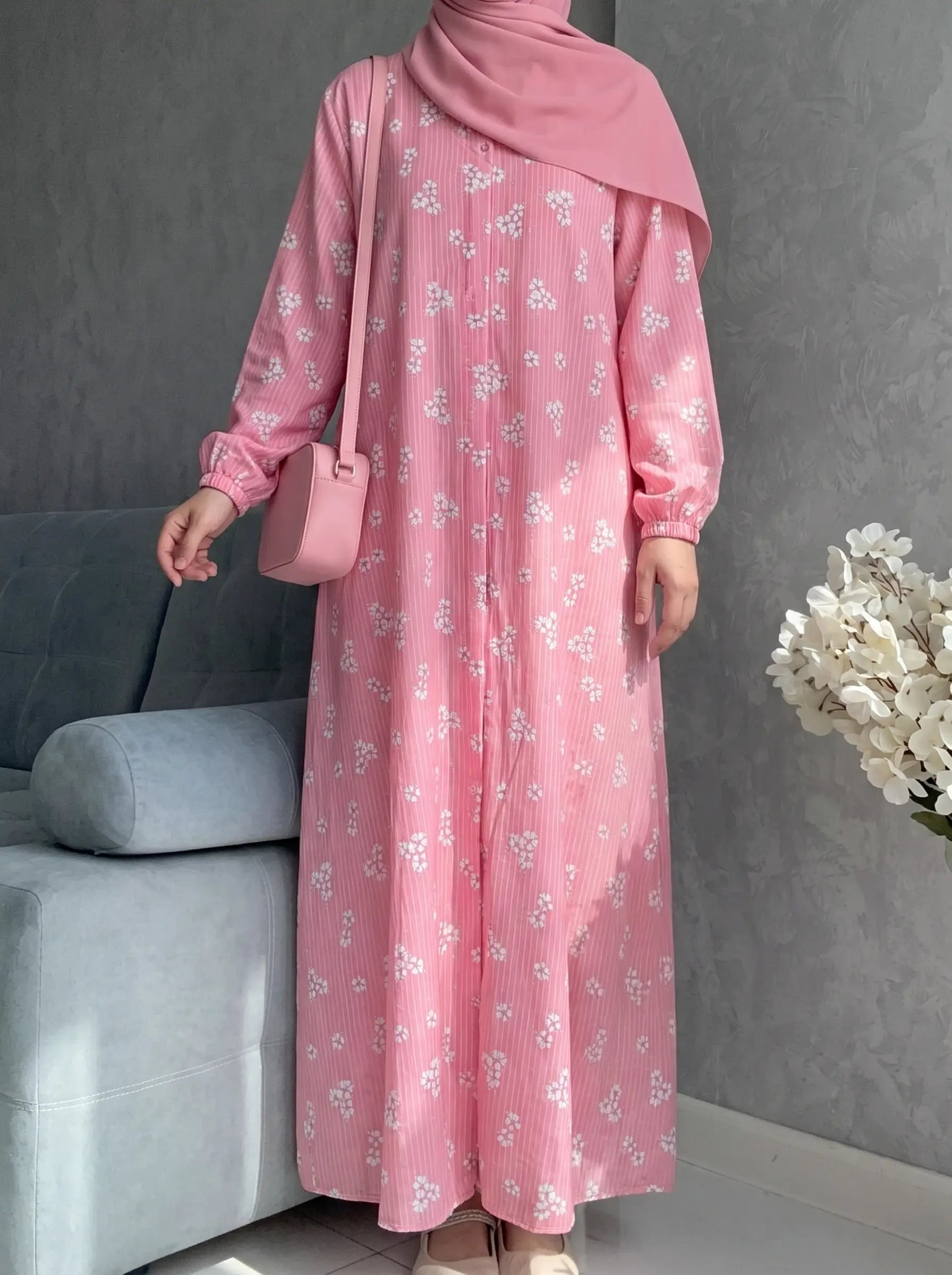 Rose Pink - Arabic Lawn Abaya HJ1623