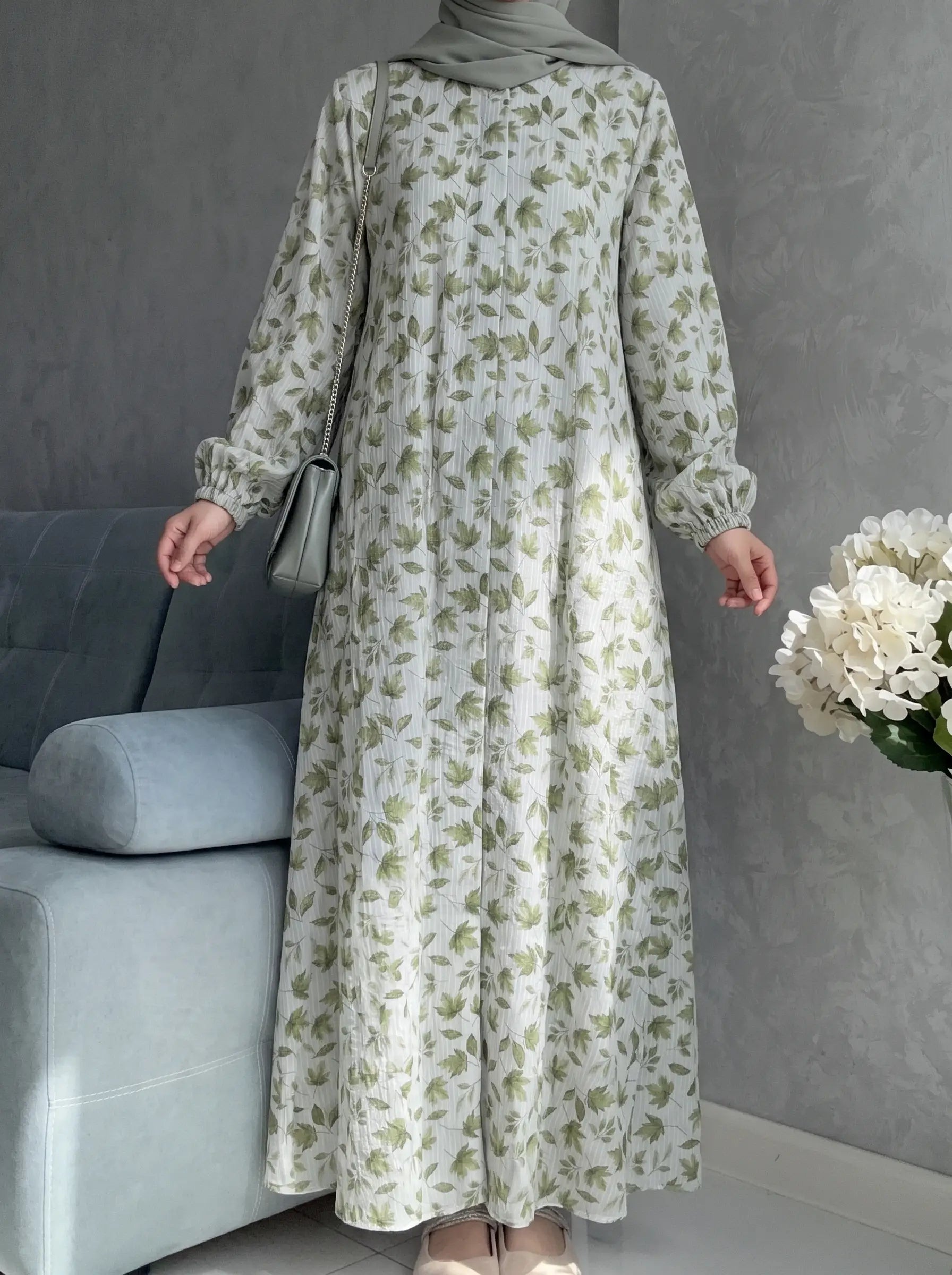 Fern Mist - Arabic Lawn Abaya HJ1637