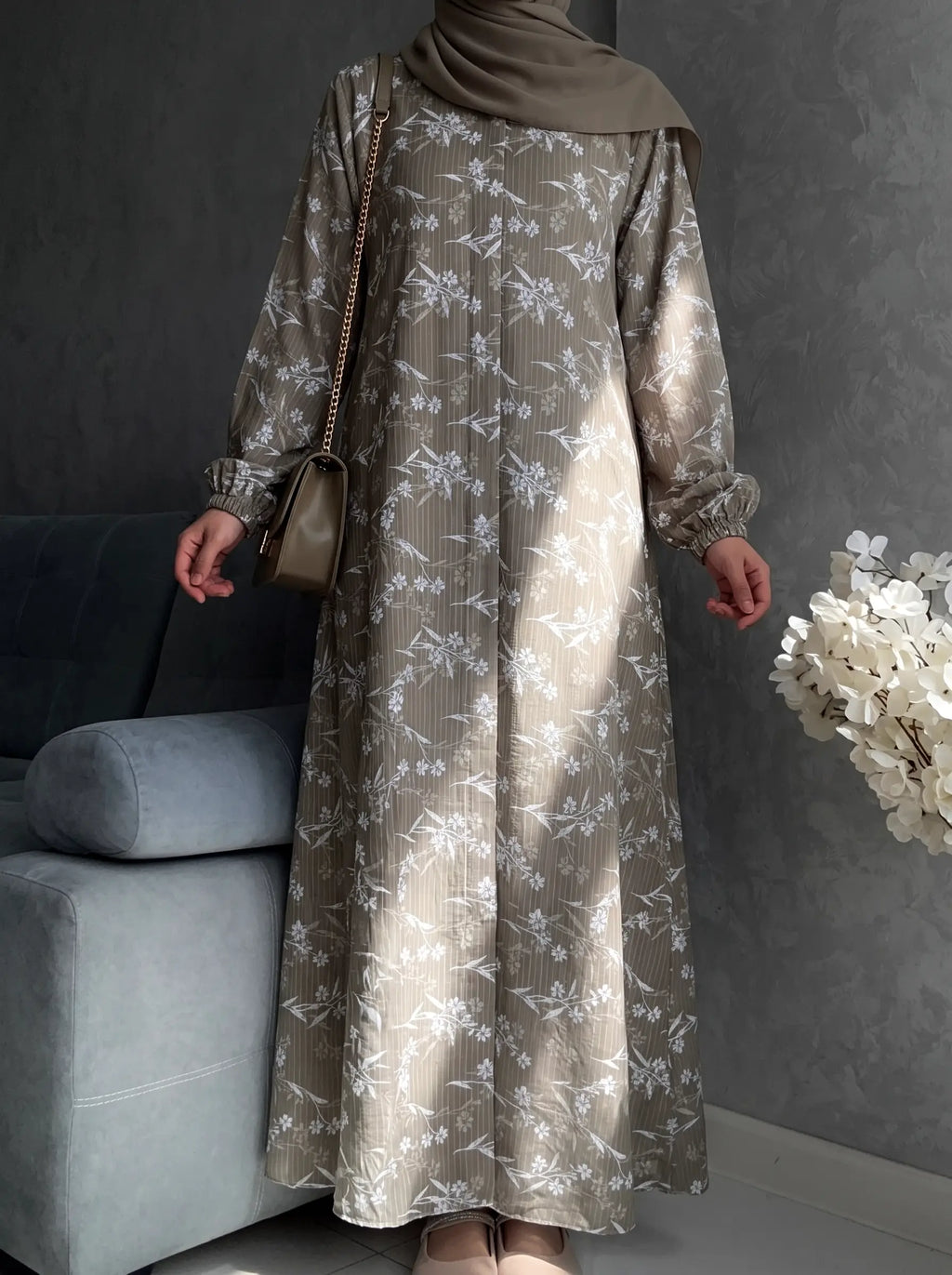 Taupe Brown - Arabic Lawn Abaya HJ1622